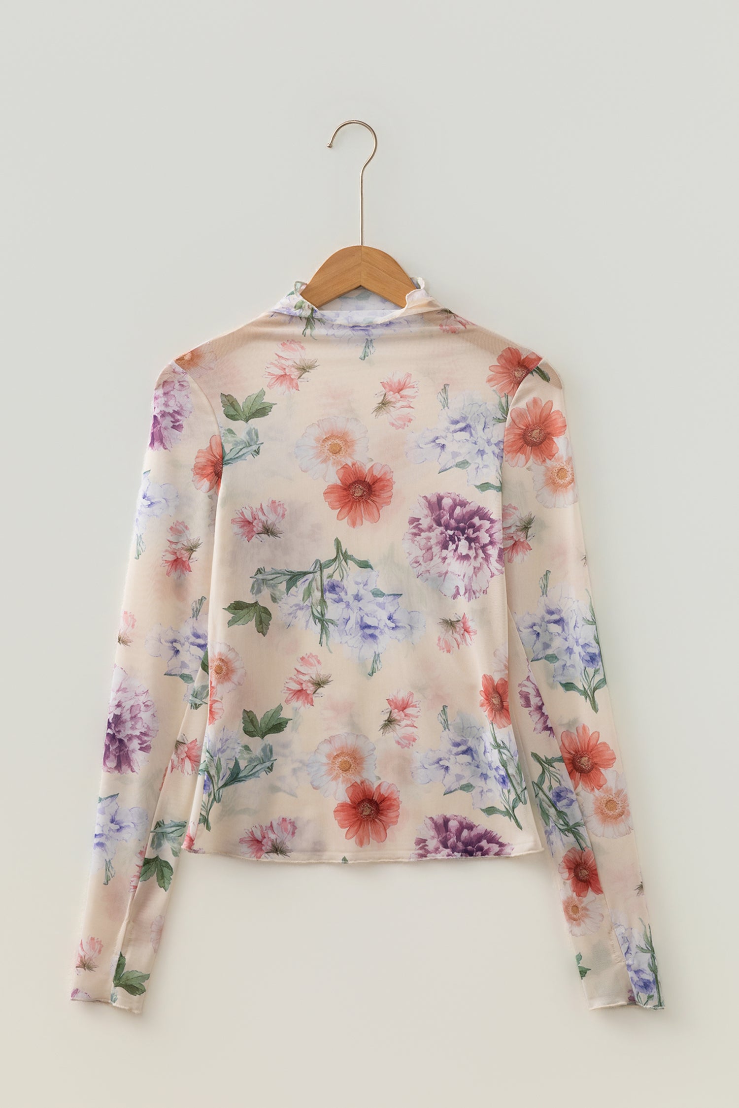 Apricot Floral Print Mock Neck Thumbhole Long Sleeve Top-Tops/Long Sleeve Tops-[Adult]-[Female]-2022 Online Blue Zone Planet