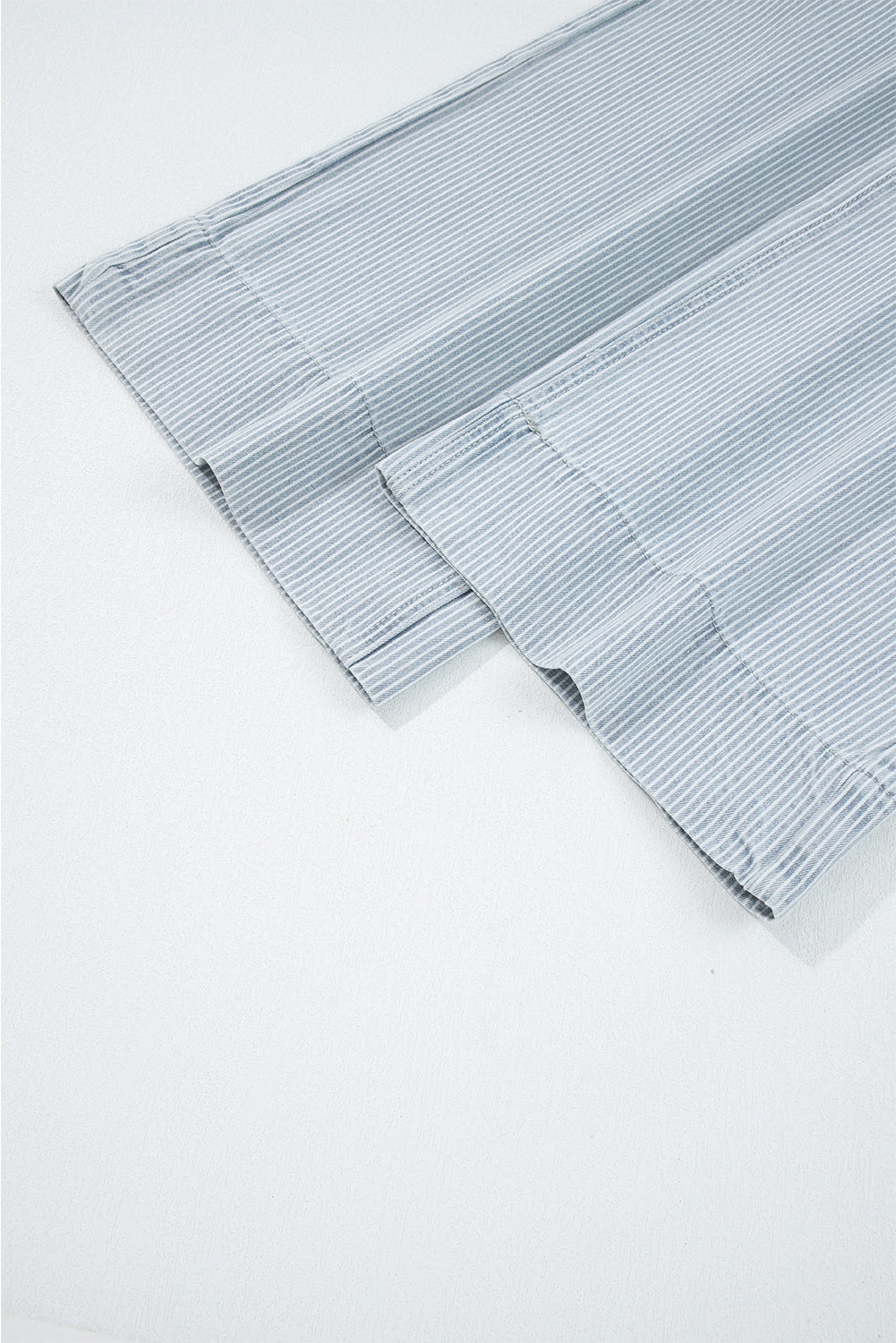 Sky Blue Stripe Button Flap Pocket Cuffed Hem Wide Leg Jeans-Bottoms/Jeans-[Adult]-[Female]-2022 Online Blue Zone Planet