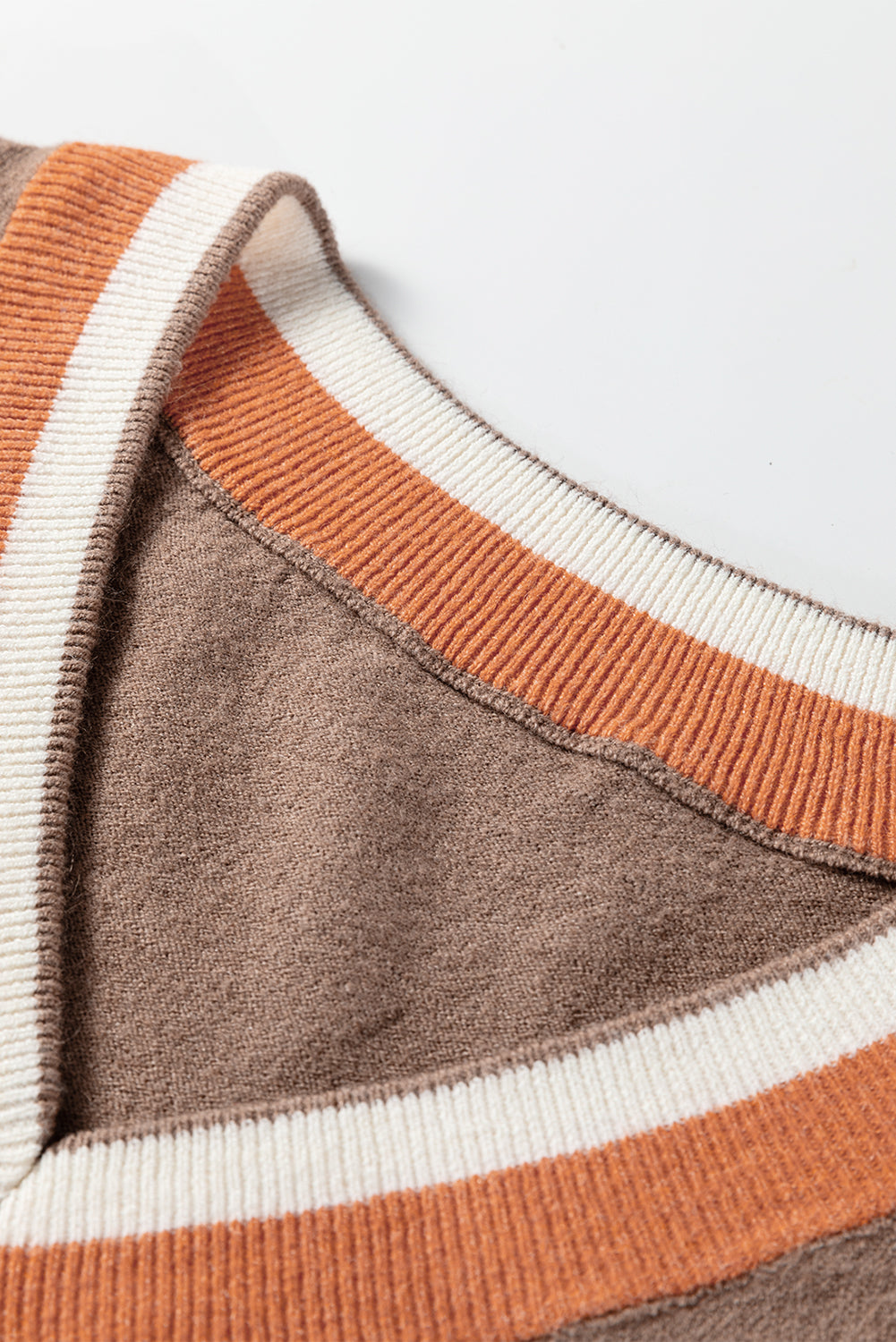 Dark Khaki Contrast Striped Trim V Neck Varsity Sweater-TOPS / DRESSES-[Adult]-[Female]-2022 Online Blue Zone Planet