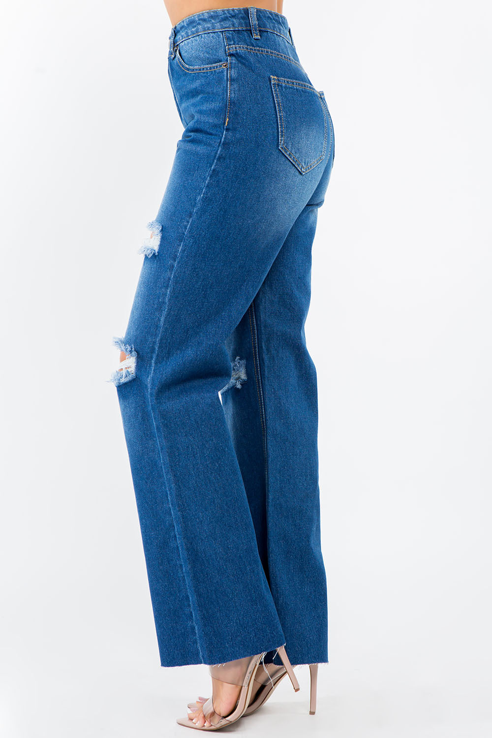 Blue Zone Planet | American Bazi High Waist Distressed Wide Leg Jeans-TOPS / DRESSES-[Adult]-[Female]-2022 Online Blue Zone Planet