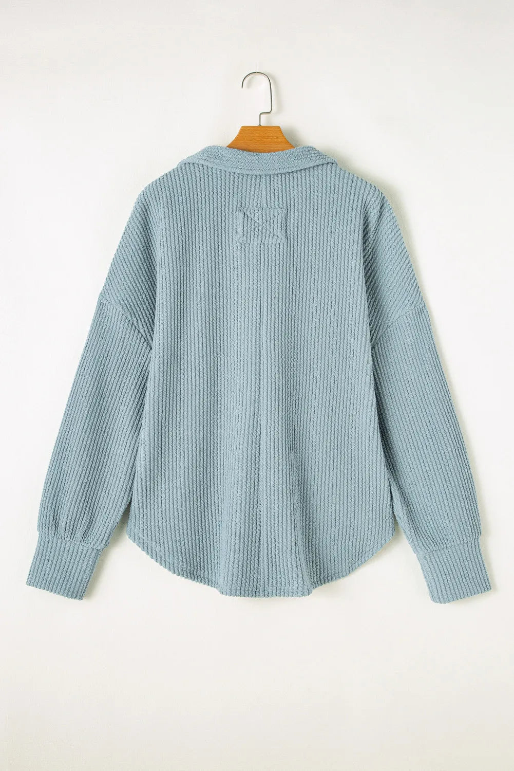 Plus Size Textured Johnny Collar Long Sleeve Sweatshirt-TOPS / DRESSES-[Adult]-[Female]-2022 Online Blue Zone Planet