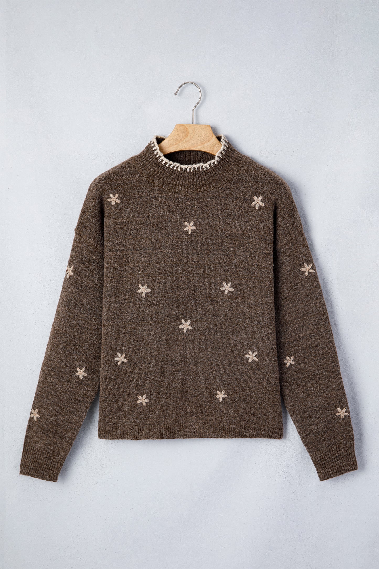 Chicory Coffee Floral Print High Neck Long Sleeve Sweater