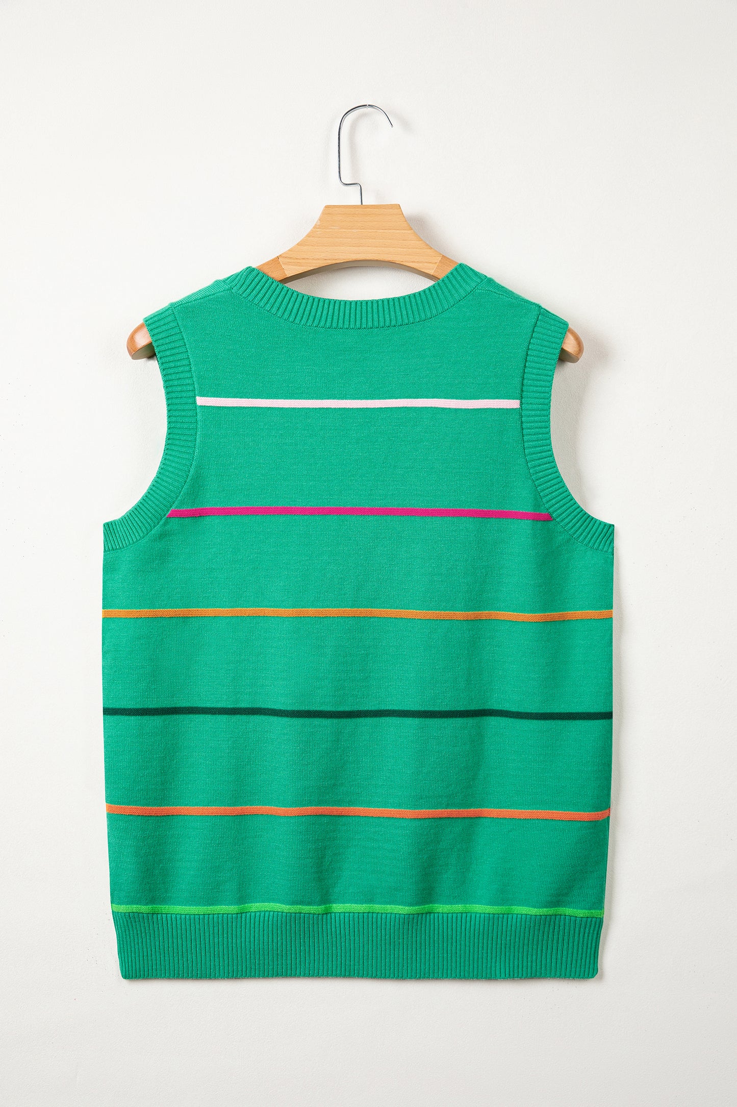 Green Stripe Round Neck Knitted Sweater Tank-TOPS / DRESSES-[Adult]-[Female]-2022 Online Blue Zone Planet