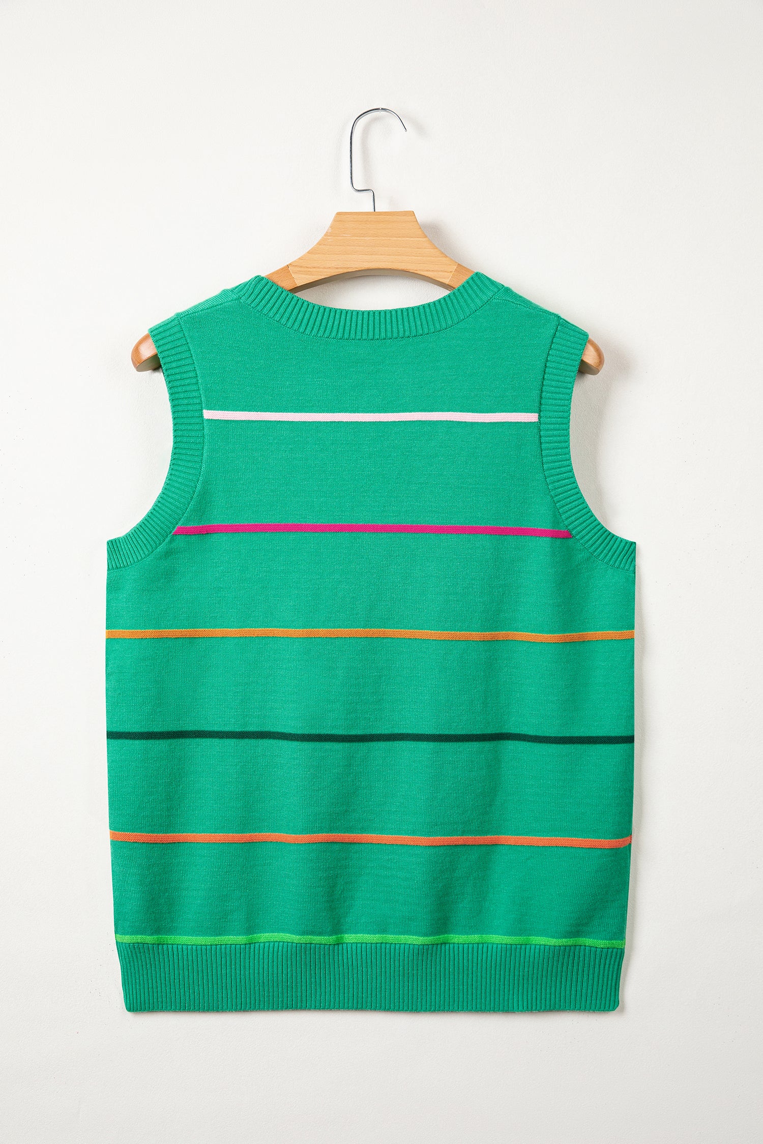 Green Stripe Round Neck Knitted Sweater Tank-TOPS / DRESSES-[Adult]-[Female]-2022 Online Blue Zone Planet