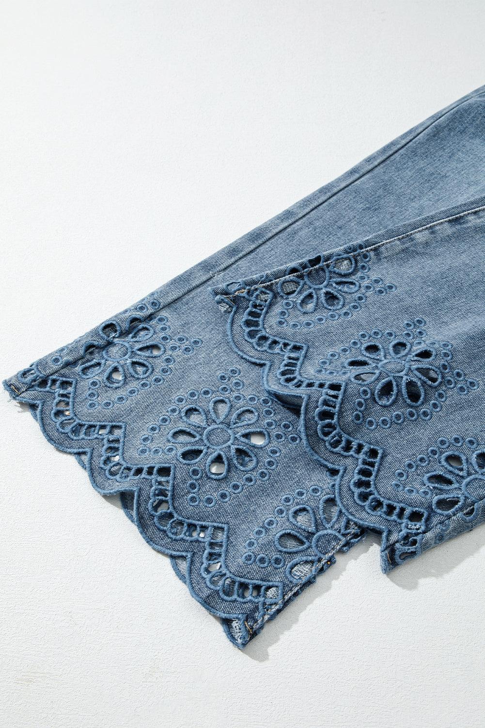 Dusk Blue Embroidered Cropped Wide Leg High Waist Jeans-Bottoms/Jeans-[Adult]-[Female]-2022 Online Blue Zone Planet