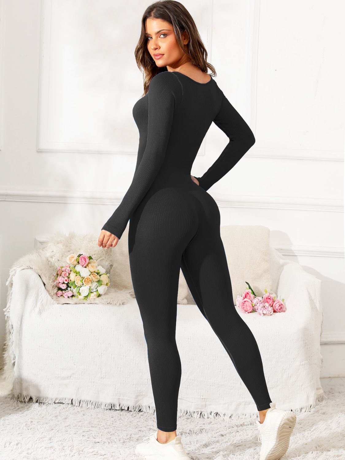 Scoop Neck Long Sleeve Active Jumpsuit-TOPS / DRESSES-[Adult]-[Female]-2022 Online Blue Zone Planet