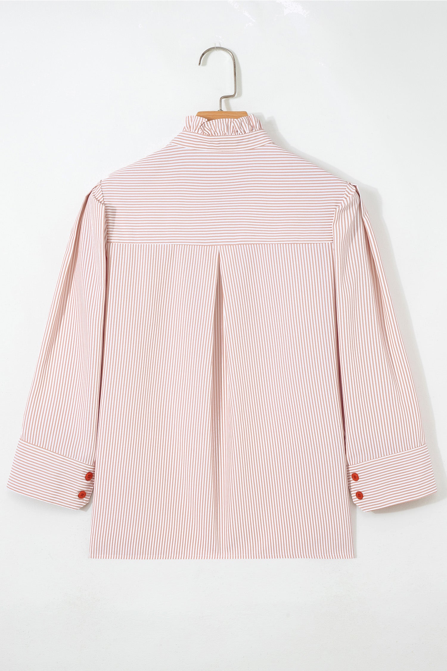 Khaki Stripe Color Block Patchwork Detail Frilled Collar Button Down Shirt-Tops/Blouses & Shirts-[Adult]-[Female]-2022 Online Blue Zone Planet