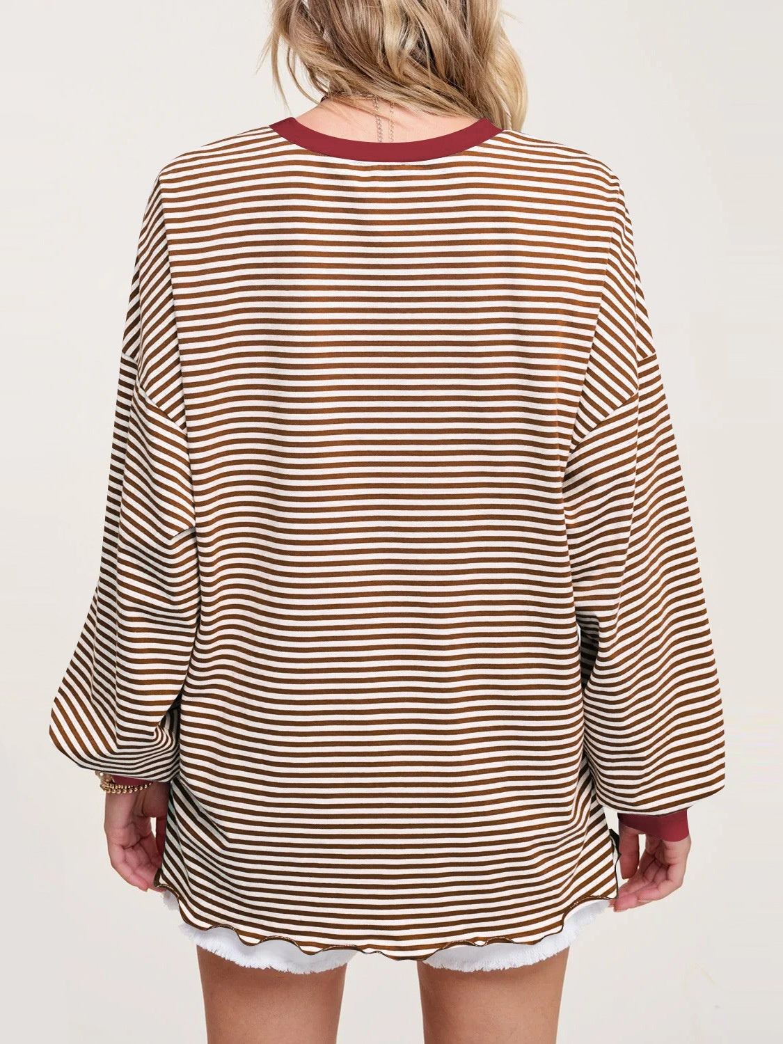 Contrast Striped Long Sleeve Sweatshirt-TOPS / DRESSES-[Adult]-[Female]-2022 Online Blue Zone Planet