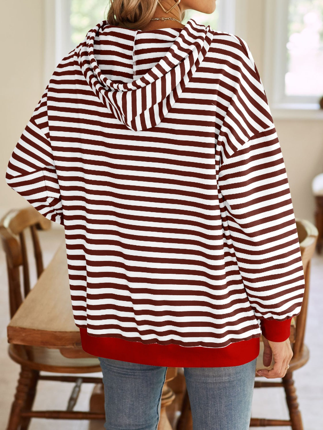 Lovelet Drawstring Striped Long Sleeve Hoodie-HOODIES-[Adult]-[Female]-2022 Online Blue Zone Planet