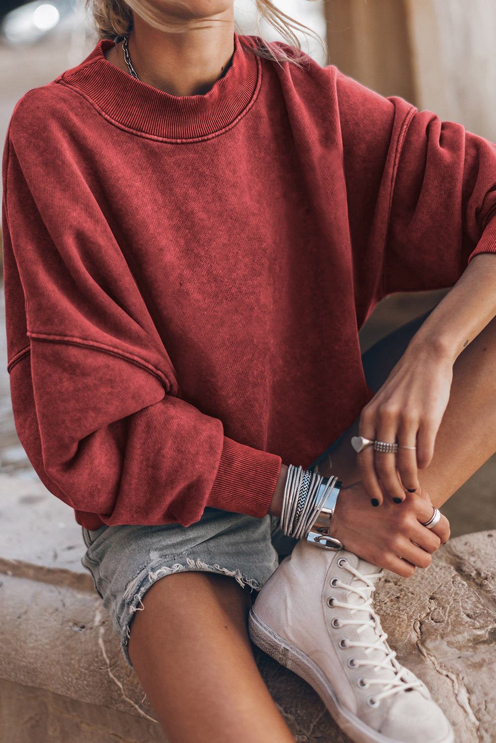 Orange Drop Shoulder Crew Neck Pullover Sweatshirt-Tops/Sweatshirts & Hoodies-[Adult]-[Female]-2022 Online Blue Zone Planet