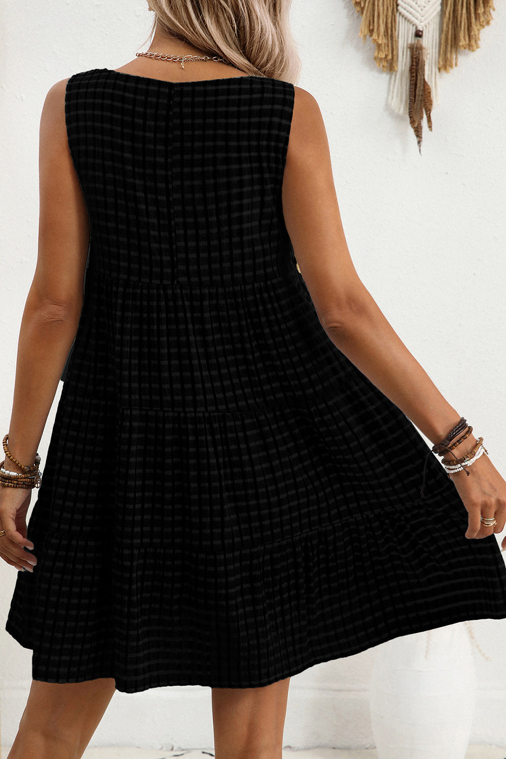 White Gingham High Waist Sleeveless Mini Dress-Short Dresses-[Adult]-[Female]-2022 Online Blue Zone Planet