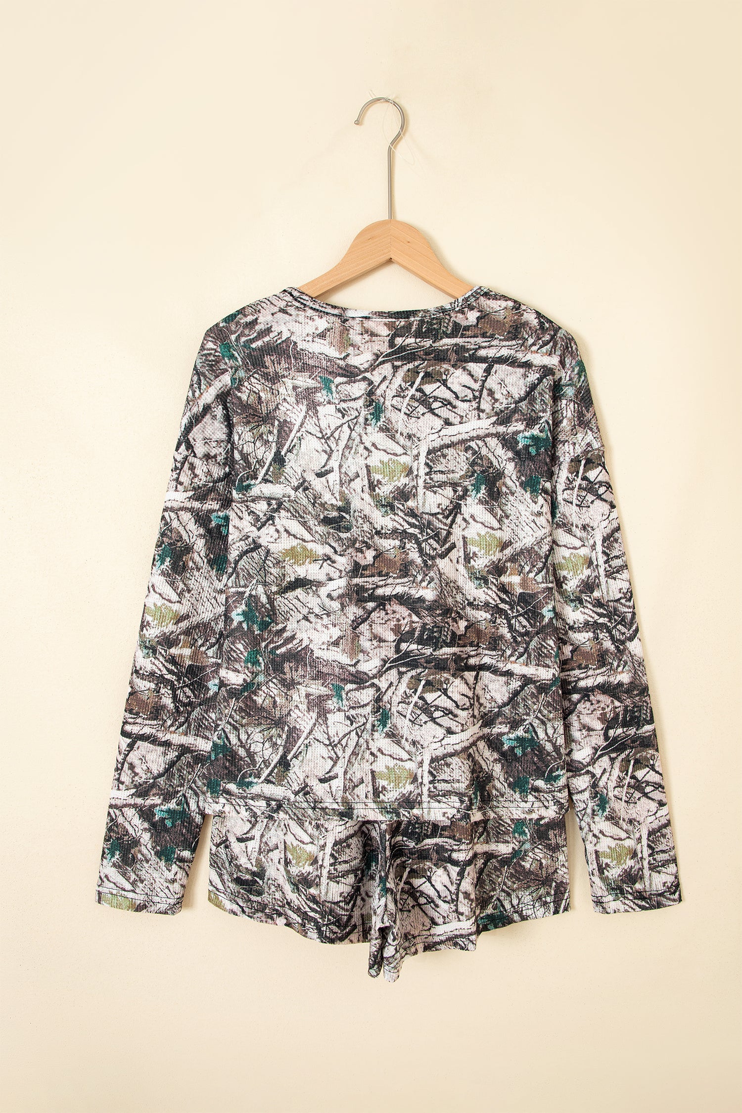 Brown Camo Long Sleeve Top Elastic Waist Shorts Two Piece Set-Two Piece Sets/Short Sets-[Adult]-[Female]-2022 Online Blue Zone Planet