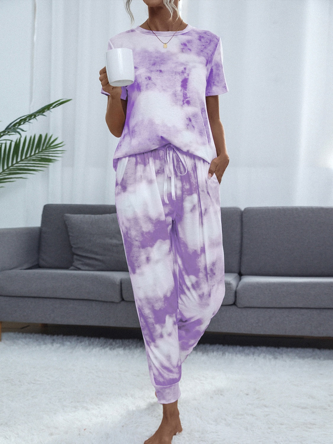 Shiny Tie-Dye Round Neck Top and Pants Lounge Set-TOPS / DRESSES-[Adult]-[Female]-2022 Online Blue Zone Planet