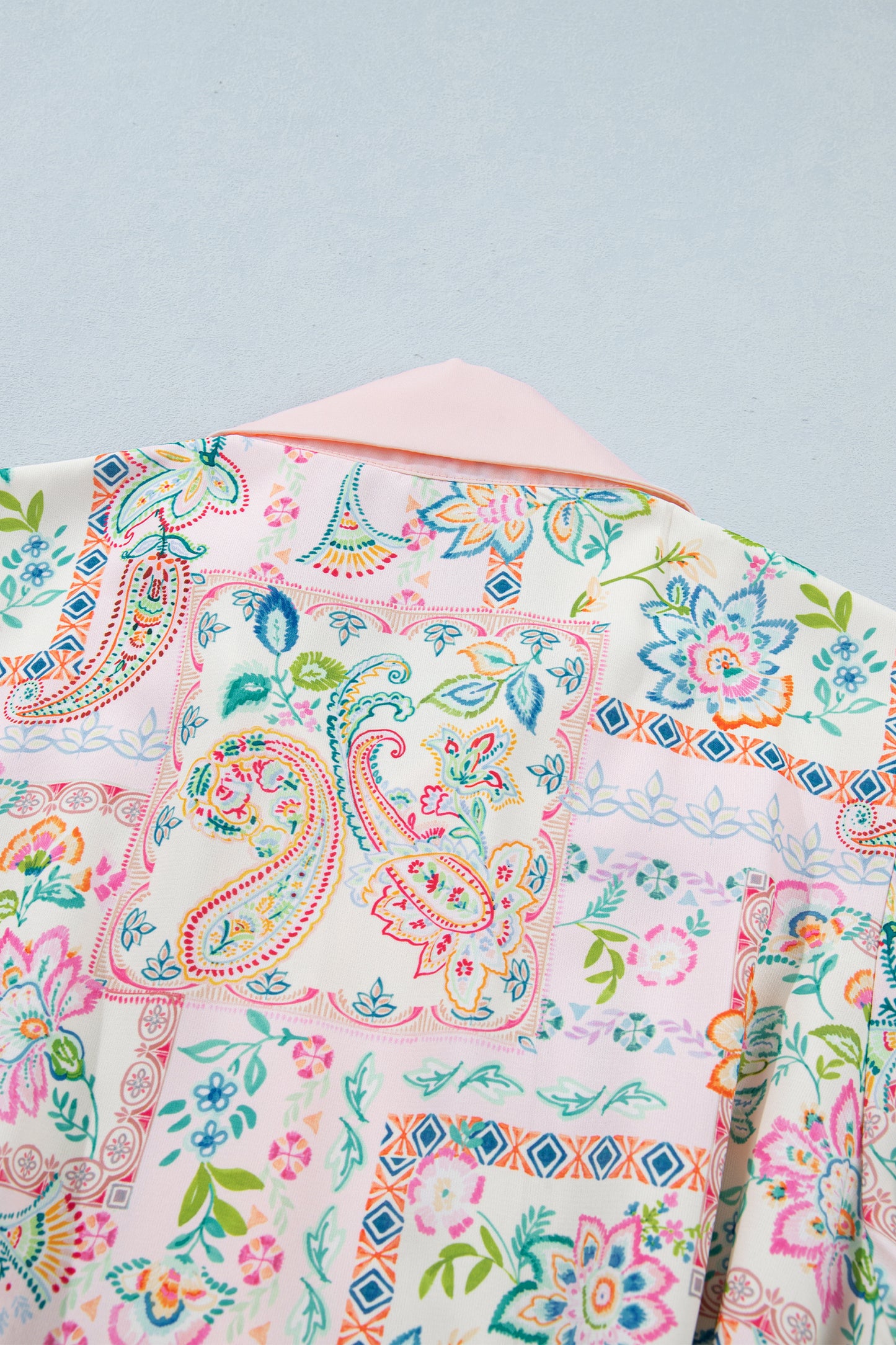 Pink Boho Floral Print Color Block Trim Half Button Belted Mini Dress-TOPS / DRESSES-[Adult]-[Female]-2022 Online Blue Zone Planet