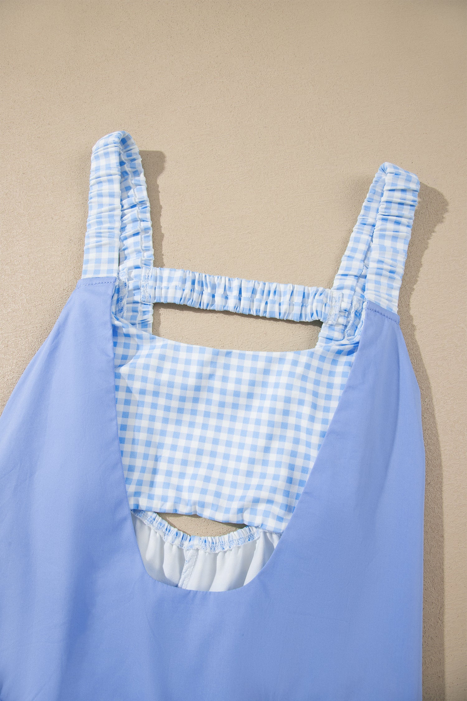 Yellow Cream Faux Two Piece Gingham Contrast Patchwork Loose Mini Dress-TOPS / DRESSES-[Adult]-[Female]-2022 Online Blue Zone Planet