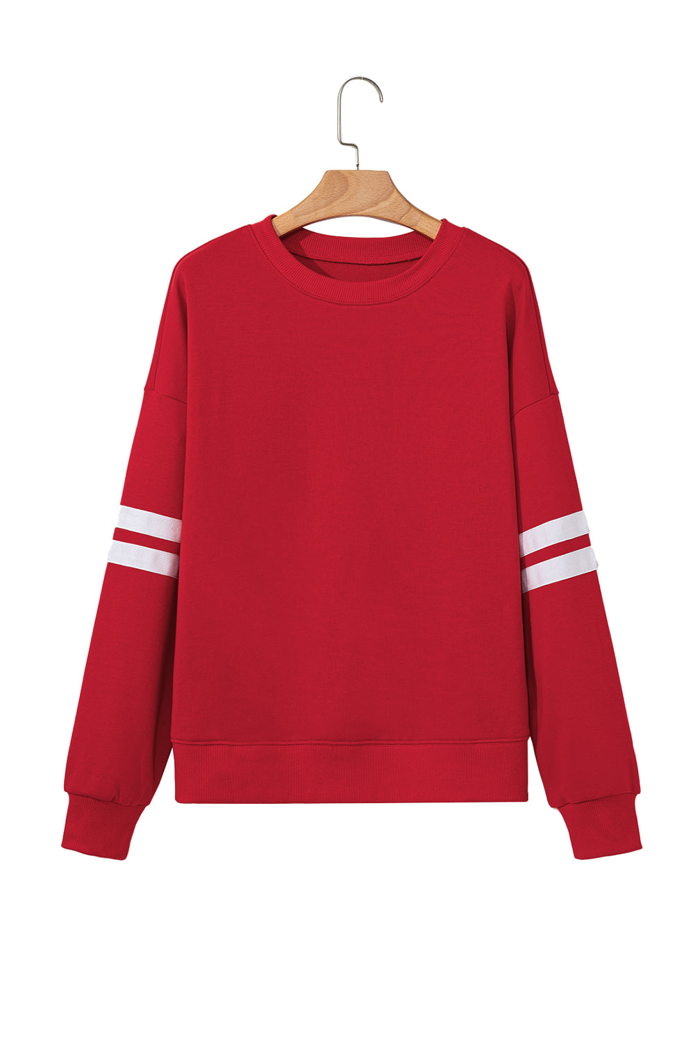 Fiery Red Varsity Striped Detail Drop Shoulder Oversized Sweatshirt-Tops/Sweatshirts & Hoodies-[Adult]-[Female]-2022 Online Blue Zone Planet