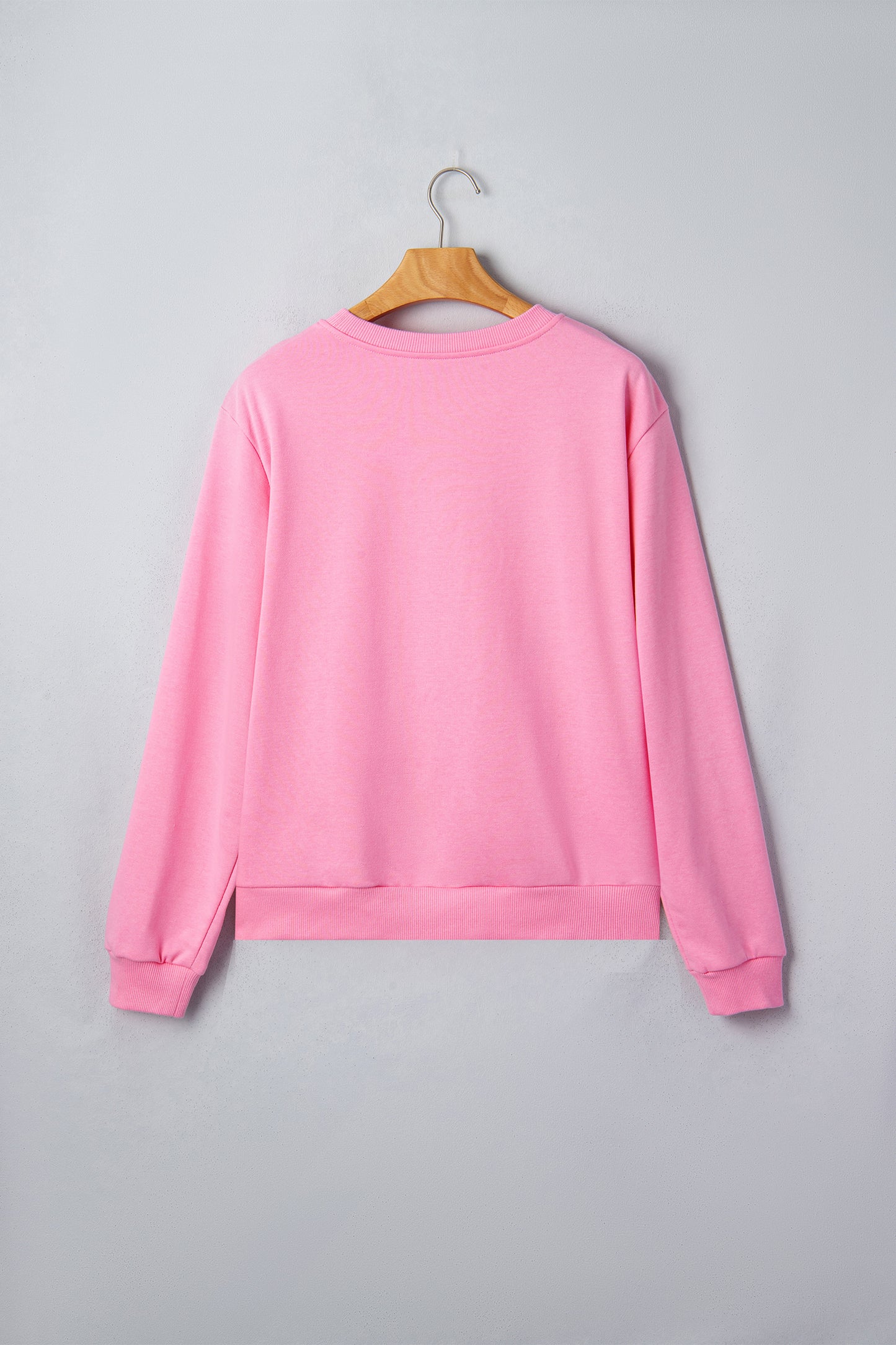 Pink Embroidered Pumpkin Face Long Sleeve Round Neck Sweatshirt