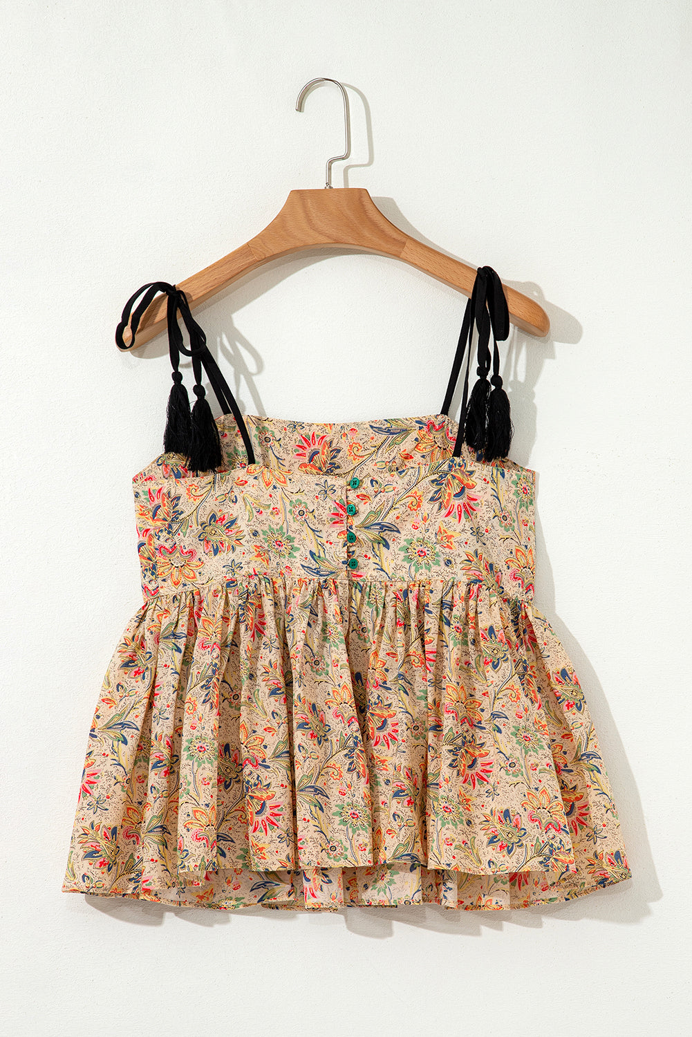 Apricot Floral Print Spaghetti Straps Ruffled Peplum Tank Top-Tops/Tank Tops-[Adult]-[Female]-2022 Online Blue Zone Planet