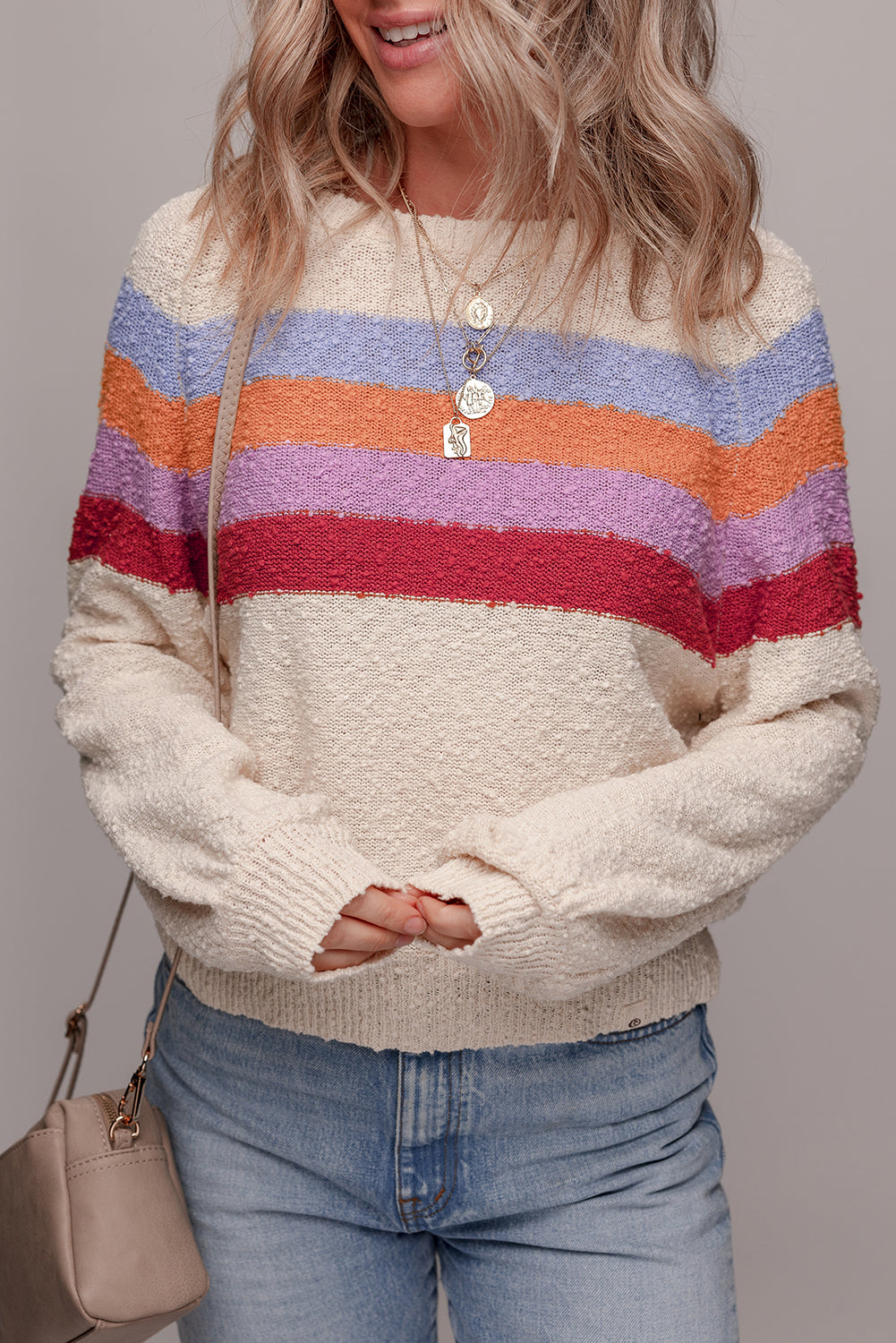 Jet Stream Striped Color Block Loose Sleeve Chic Sweater-Sweaters & Cardigans/Sweaters-[Adult]-[Female]-2022 Online Blue Zone Planet