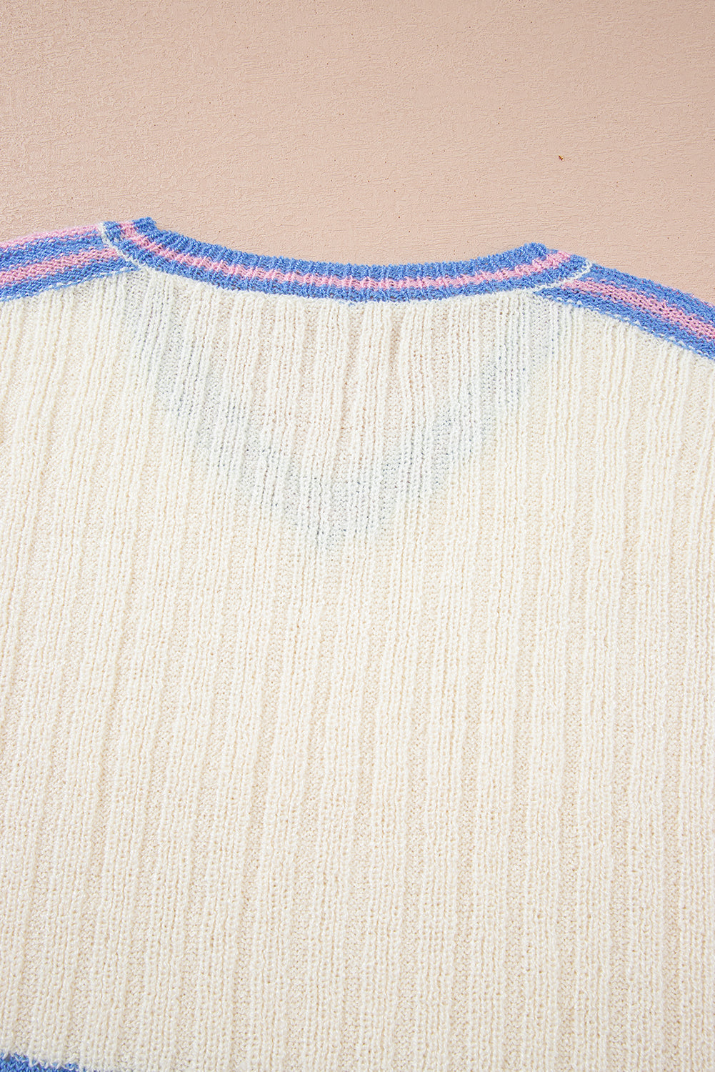 White Striped V Neck Dolman Sleeve Rib Knit Oversized Sweater with Slits-TOPS / DRESSES-[Adult]-[Female]-2022 Online Blue Zone Planet