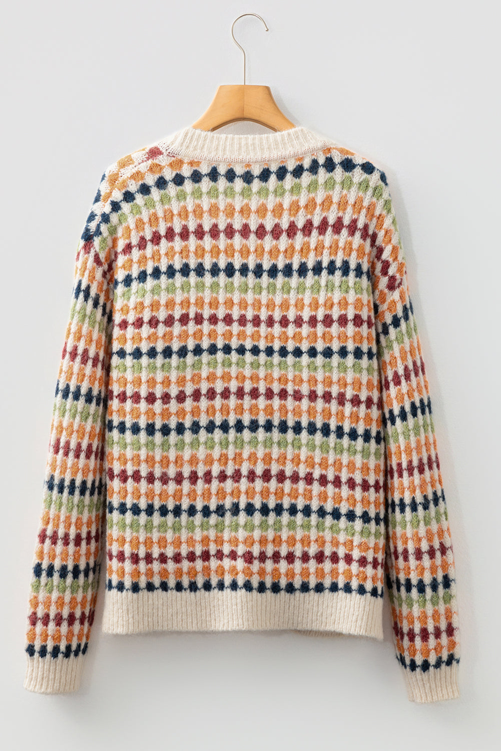 Multicolour Dotty Pattern Knit Button Front V Neck Sweater Cardigan-TOPS / DRESSES-[Adult]-[Female]-2022 Online Blue Zone Planet