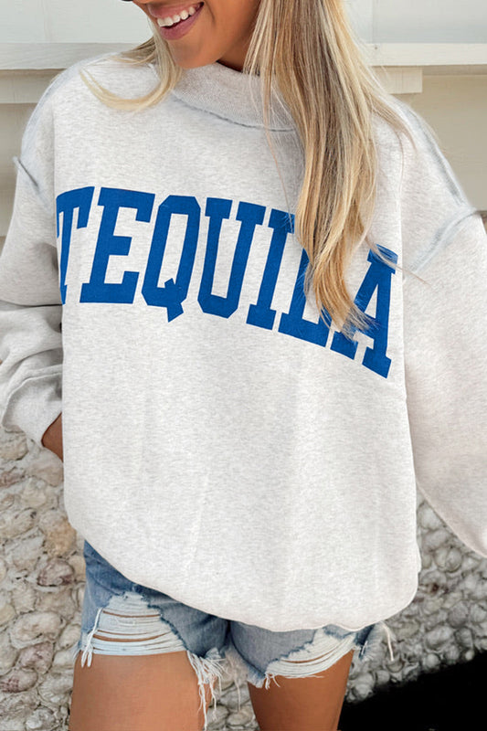 Light Grey TEQUILA/HUNGOVER Reversible Print Mock Neck Oversized Sweatshirt-Tops/Sweatshirts & Hoodies-[Adult]-[Female]-Light Grey-S-2022 Online Blue Zone Planet