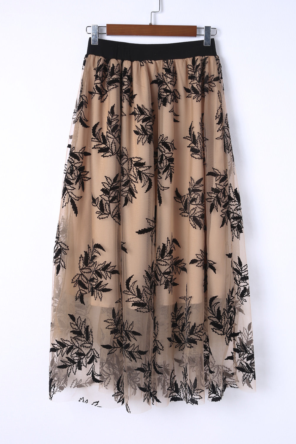 Gold Flame Floral Leaves Embroidered High Waist Maxi Skirt-Skirts-[Adult]-[Female]-2022 Online Blue Zone Planet