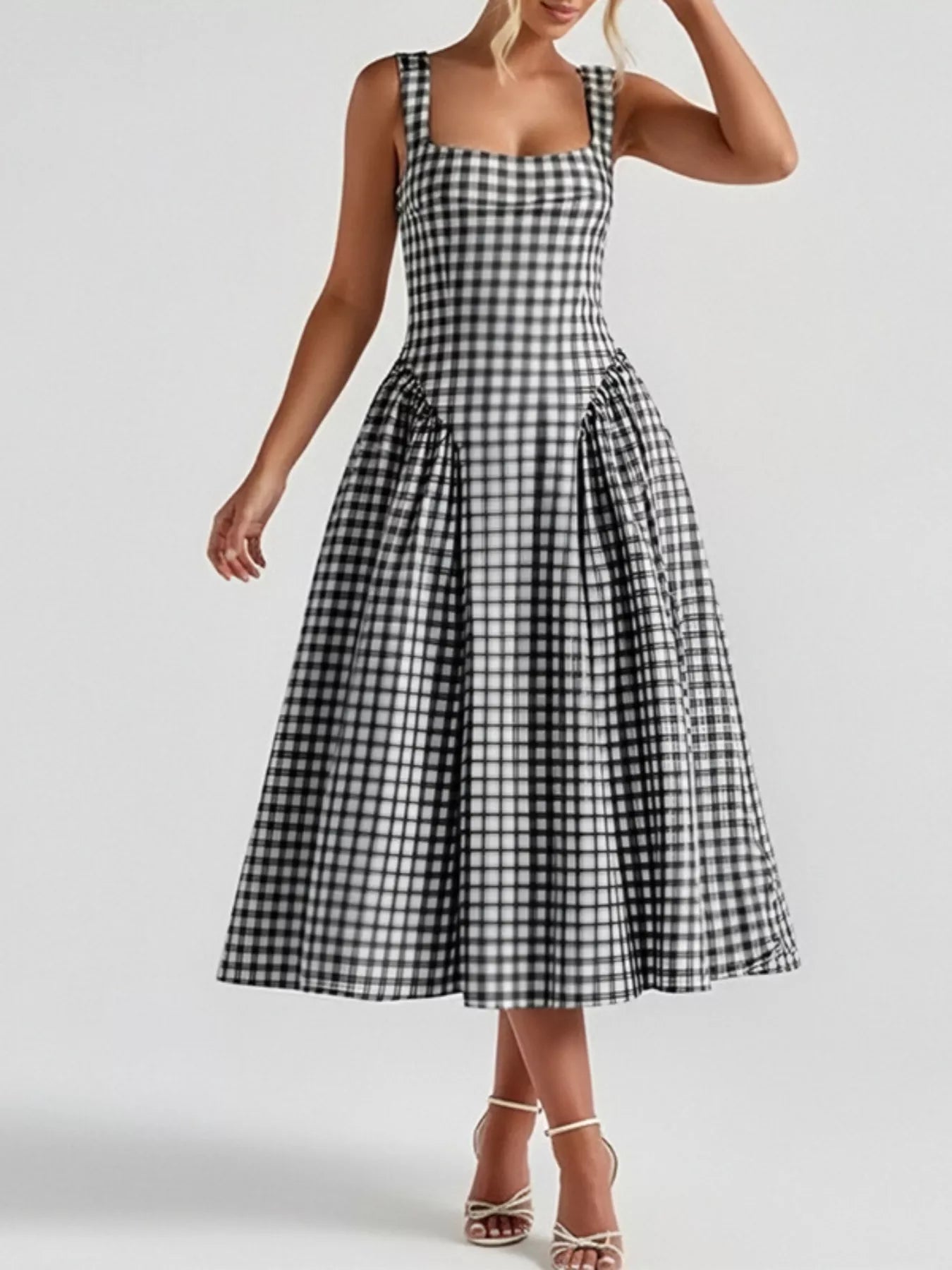 dresses with tights Full Size Plaid Square Neckline Midi Dress Plus Size