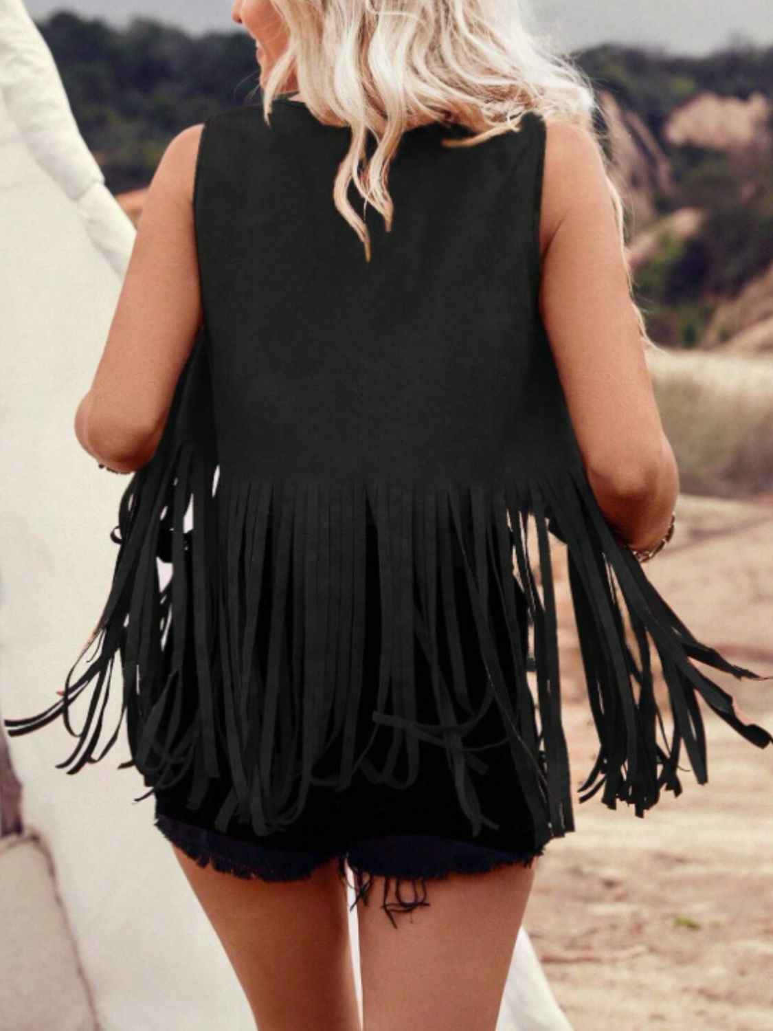 Fringe Studded Open Front Vest Coat-TOPS / DRESSES-[Adult]-[Female]-2022 Online Blue Zone Planet