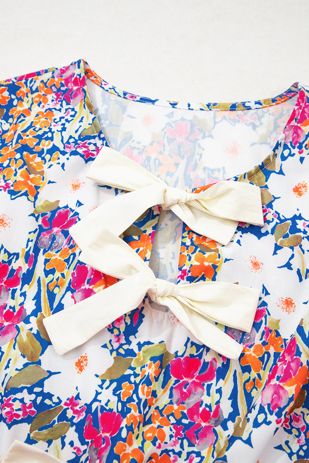 Rose Green Floral Print Bow Applique Slit Sleeveless Peplum Blouse-Tops/Blouses & Shirts-[Adult]-[Female]-2022 Online Blue Zone Planet