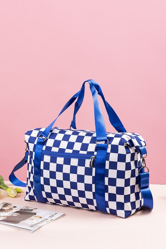 Zenana Checkered Multi-Pocket Travel Bag-HANDBAGS-[Adult]-[Female]-2022 Online Blue Zone Planet