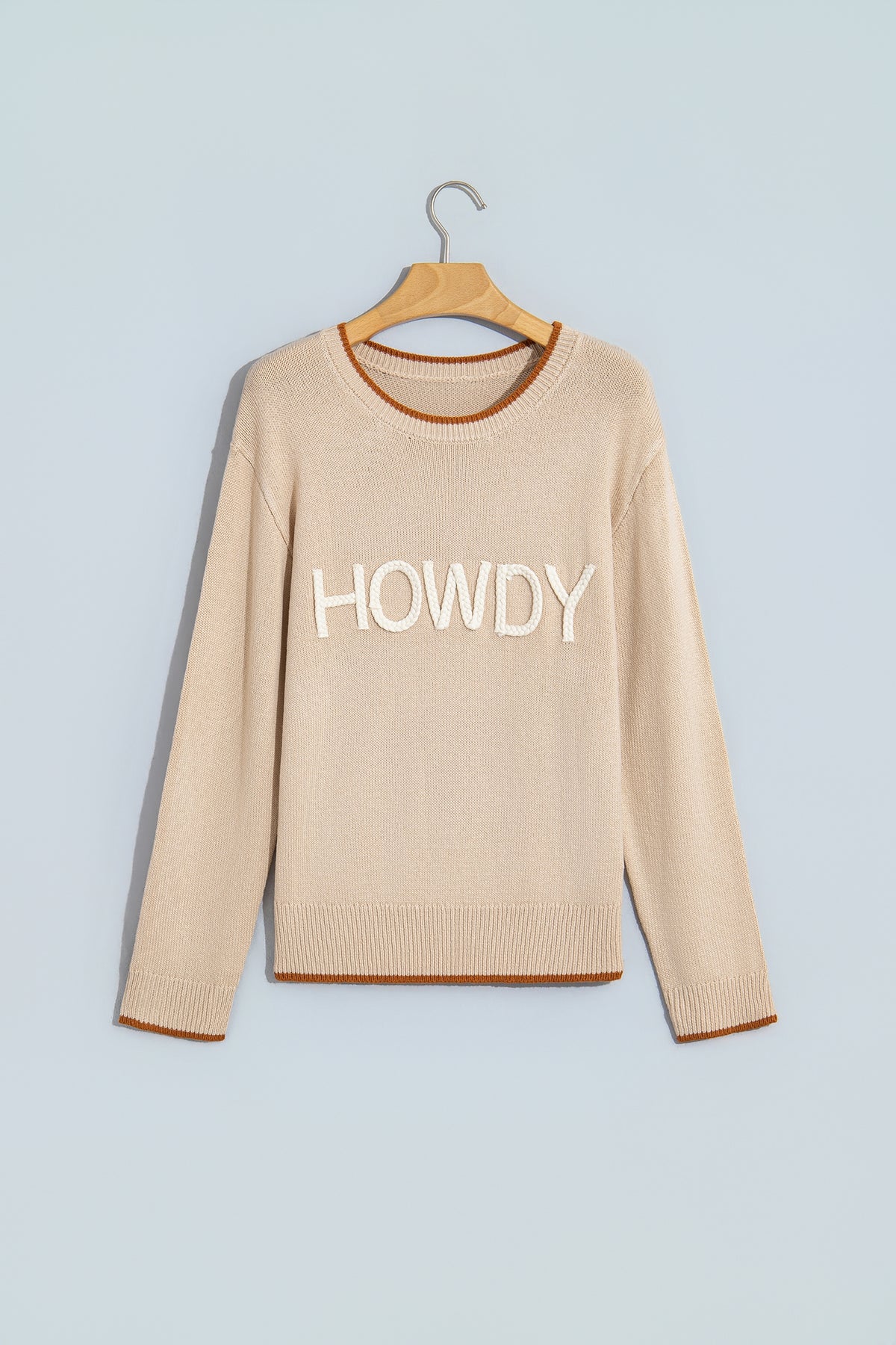 Parchment Corder HOWDY Letter Graphic Crew Neck Relaxed Sweater-TOPS / DRESSES-[Adult]-[Female]-2022 Online Blue Zone Planet
