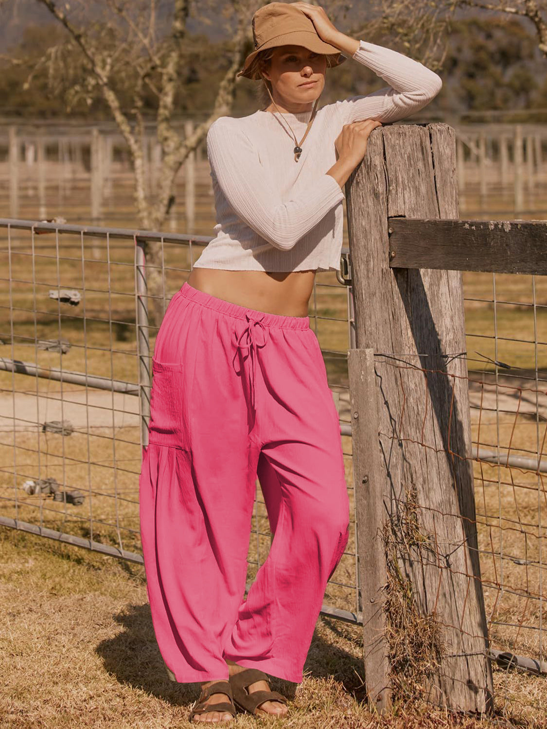 Full Size Wide Leg Pants with Pockets-BOTTOMS SIZES SMALL MEDIUM LARGE-[Adult]-[Female]-2022 Online Blue Zone Planet