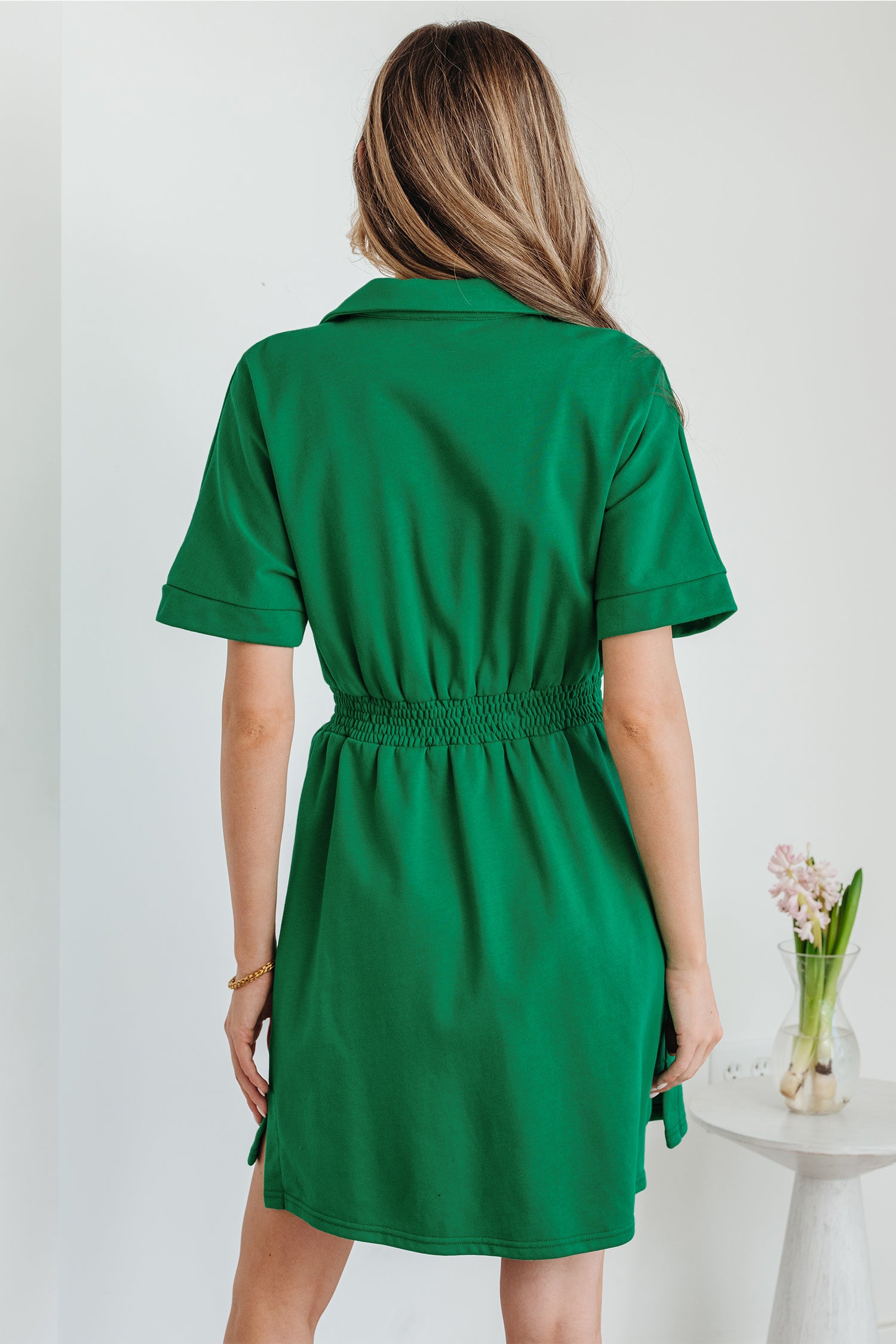 Bright Green Contrast Patchwork Half Zip Elastic Waist Short Sleeve Mini Dress-TOPS / DRESSES-[Adult]-[Female]-2022 Online Blue Zone Planet