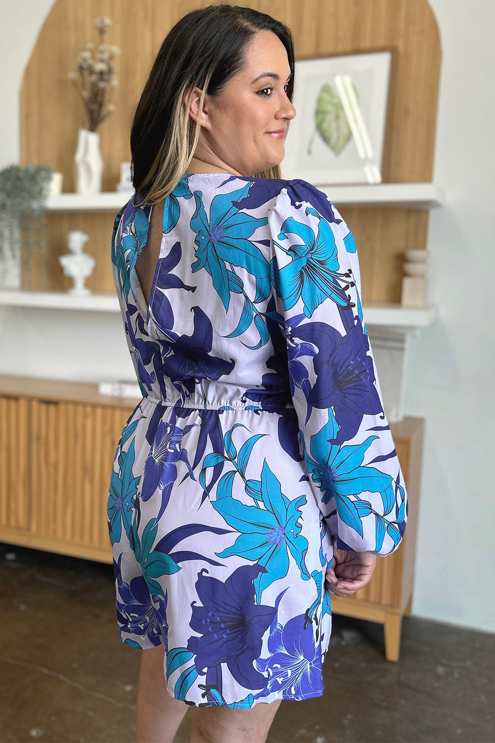 Blue Zone Planet | Double Take Full Size Floral Long Sleeve Romper with Pockets-TOPS / DRESSES-[Adult]-[Female]-2022 Online Blue Zone Planet