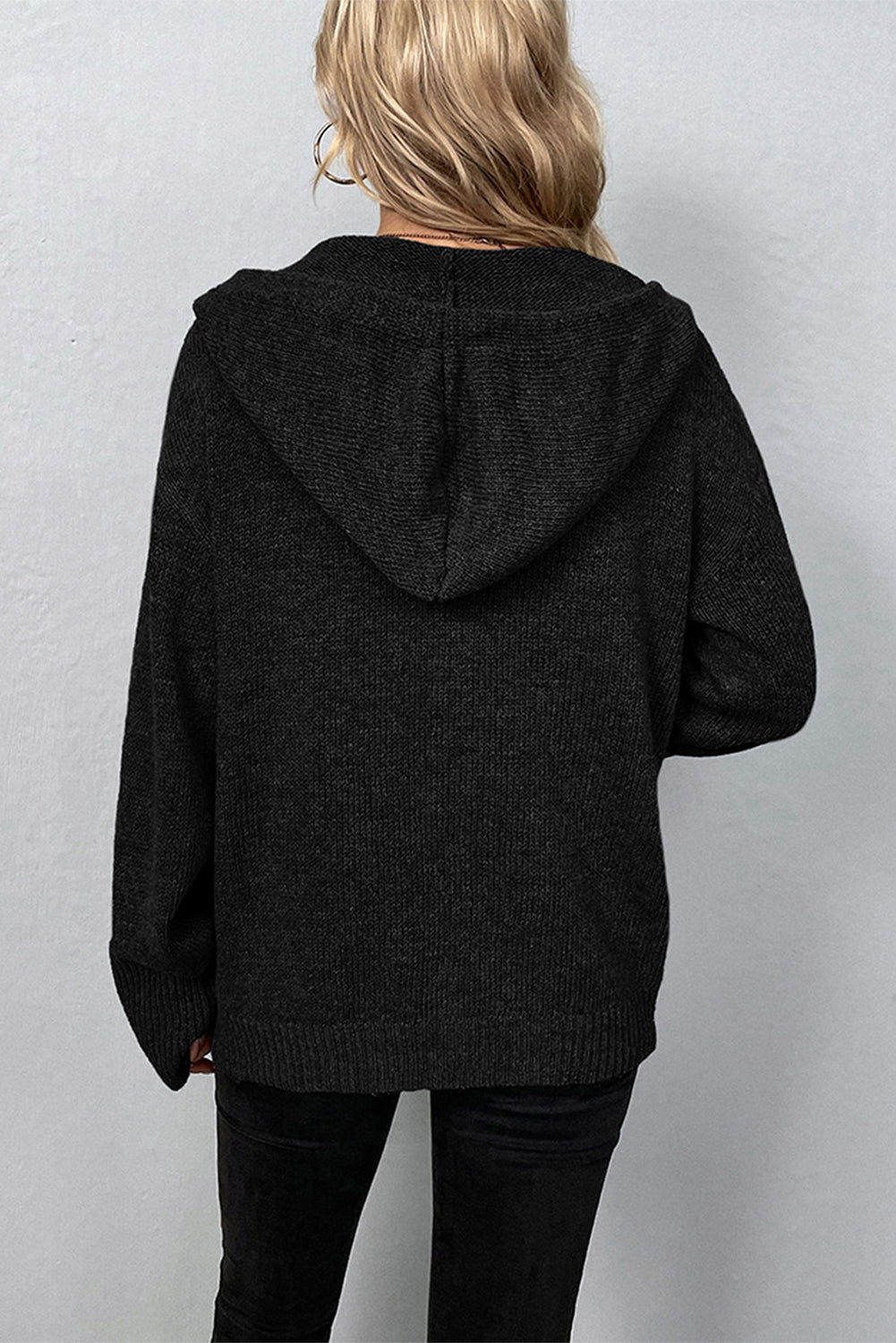 Medium Grey Drawstring Hooded Button Up Drop Shoulder Sweater Cardigan-Tops / Dresses-[Adult]-[Female]-2022 Online Blue Zone Planet