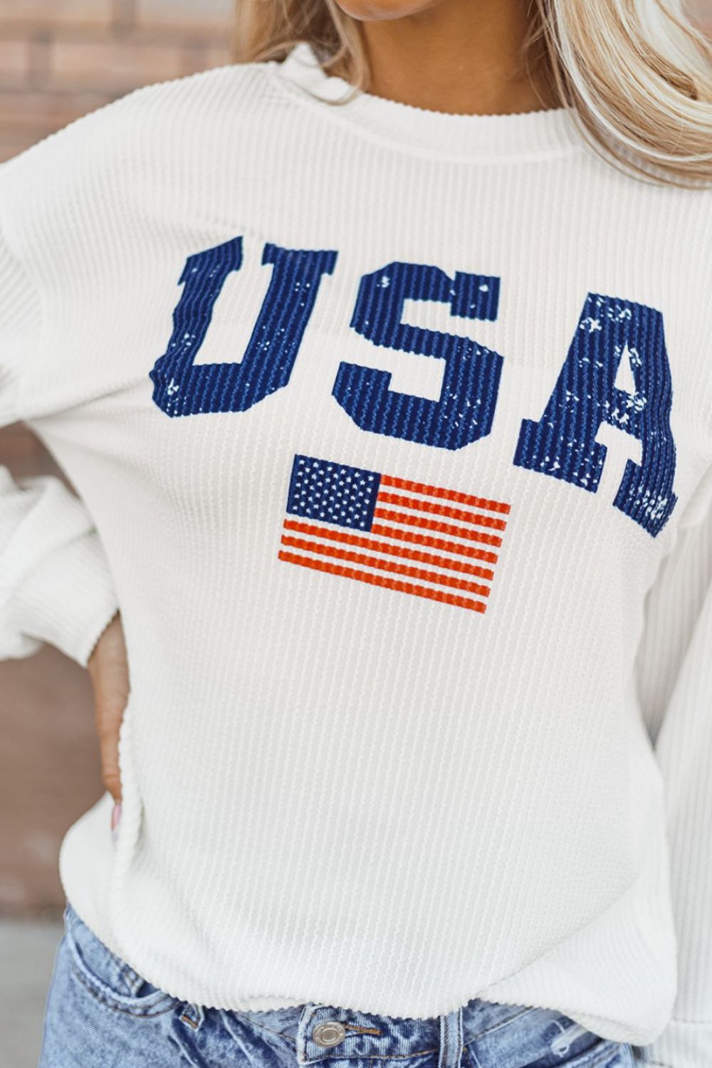 US Flag Corded Long Sleeve Sweatshirt-TOPS / DRESSES-[Adult]-[Female]-2022 Online Blue Zone Planet