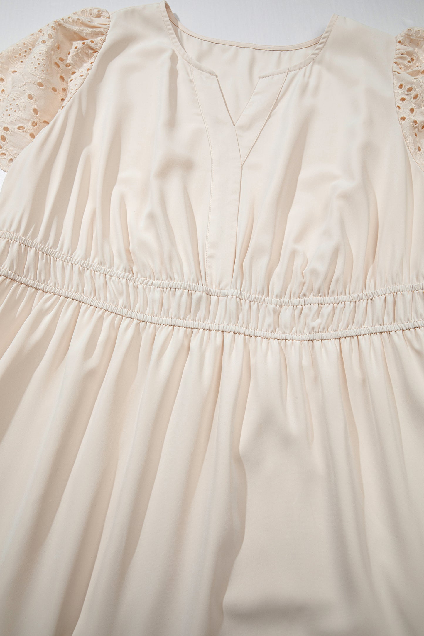 Apricot Plus Size V Neck Lacy Embroidery Patchwork Short Sleeve Maxi Dress-Plus Size/Plus Size Dresses/Plus Size Maxi Dresses-[Adult]-[Female]-2022 Online Blue Zone Planet