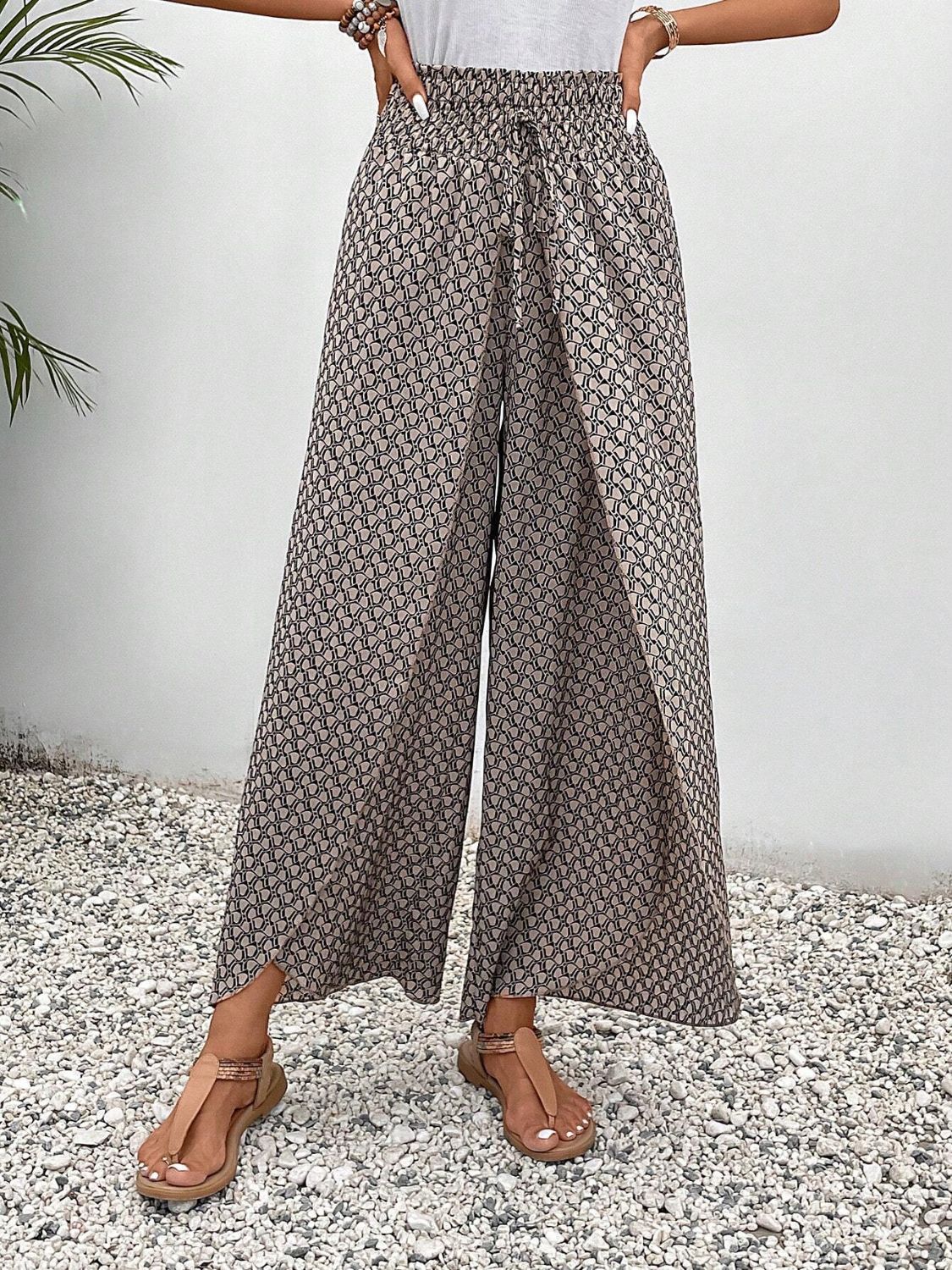 Blue Zone Planet | Tied Printed Wide Leg Pants-BOTTOMS SIZES SMALL MEDIUM LARGE-[Adult]-[Female]-2022 Online Blue Zone Planet