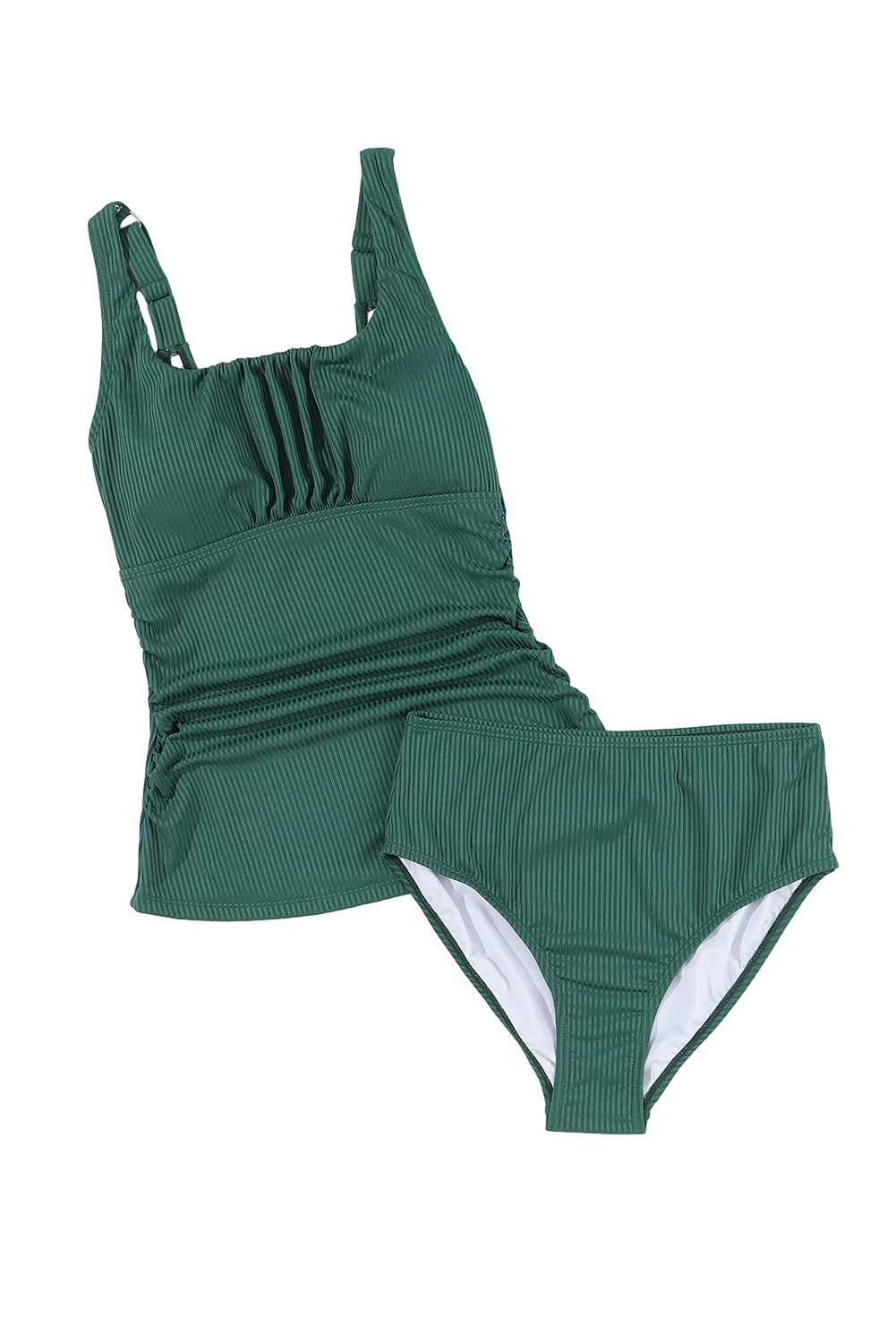 Blackish Green Ruched U Neck Ribbed Tankini Blue Zone Planet