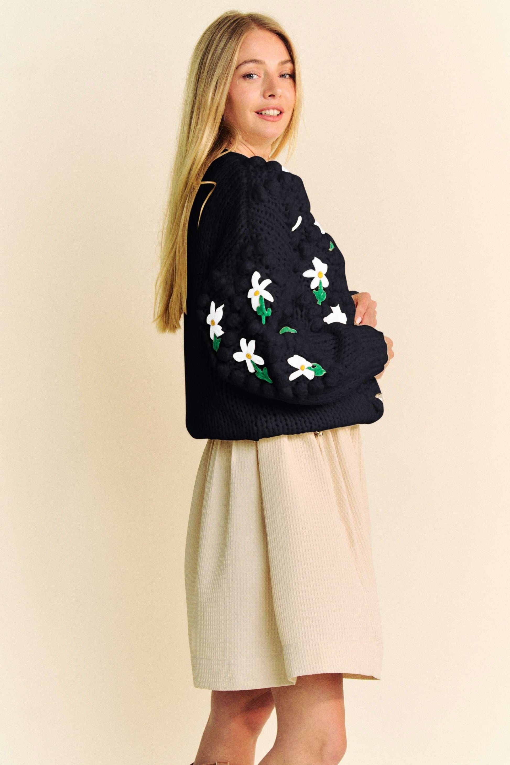 Davi & Dani Floral Pattern Button Down Cardigan-TOPS / DRESSES-[Adult]-[Female]-2022 Online Blue Zone Planet