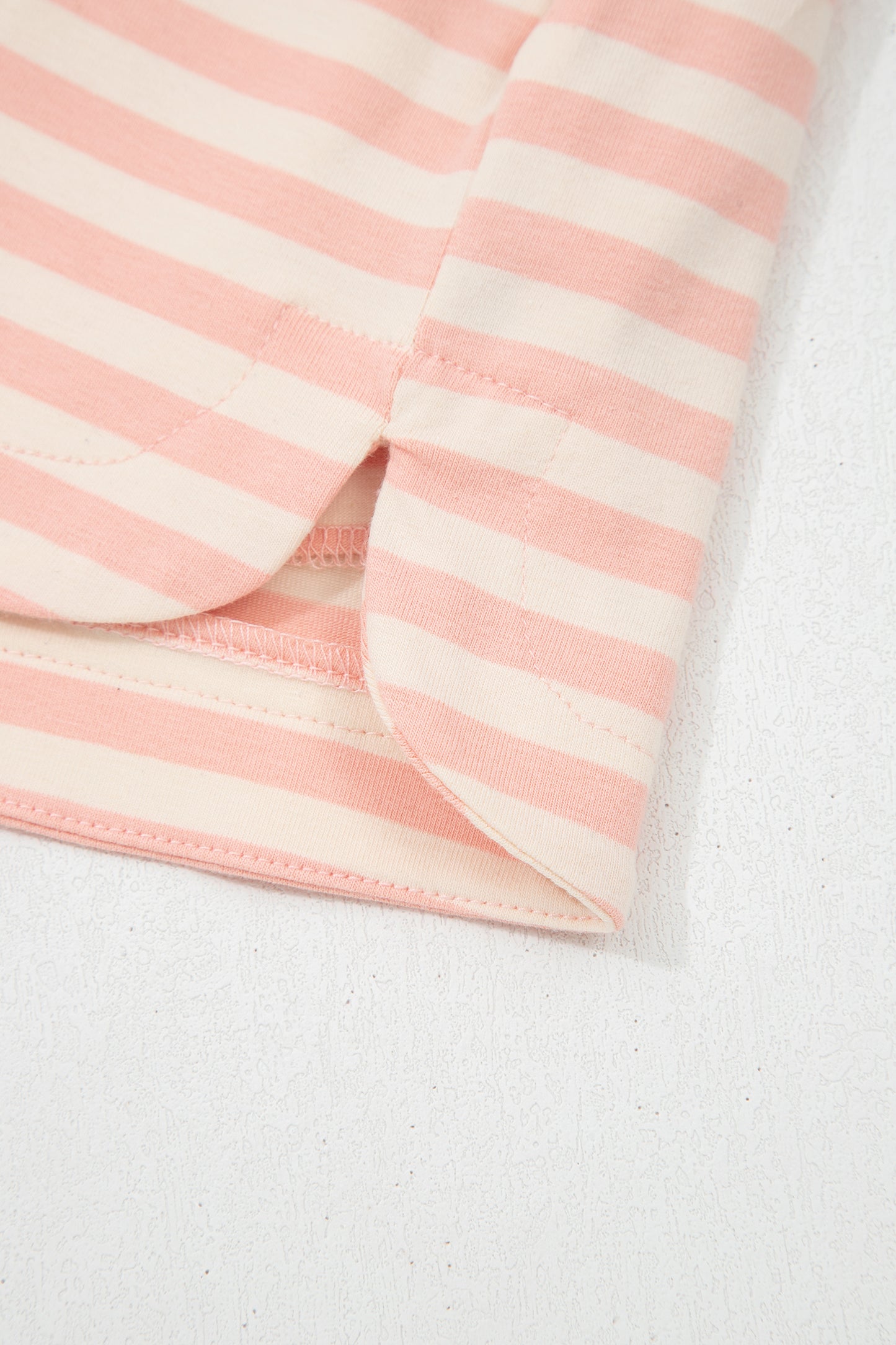 Pink Stripe Contrast Neck Loose Tee and Drawstring Shorts Set-Two Piece Sets/Short Sets-[Adult]-[Female]-2022 Online Blue Zone Planet