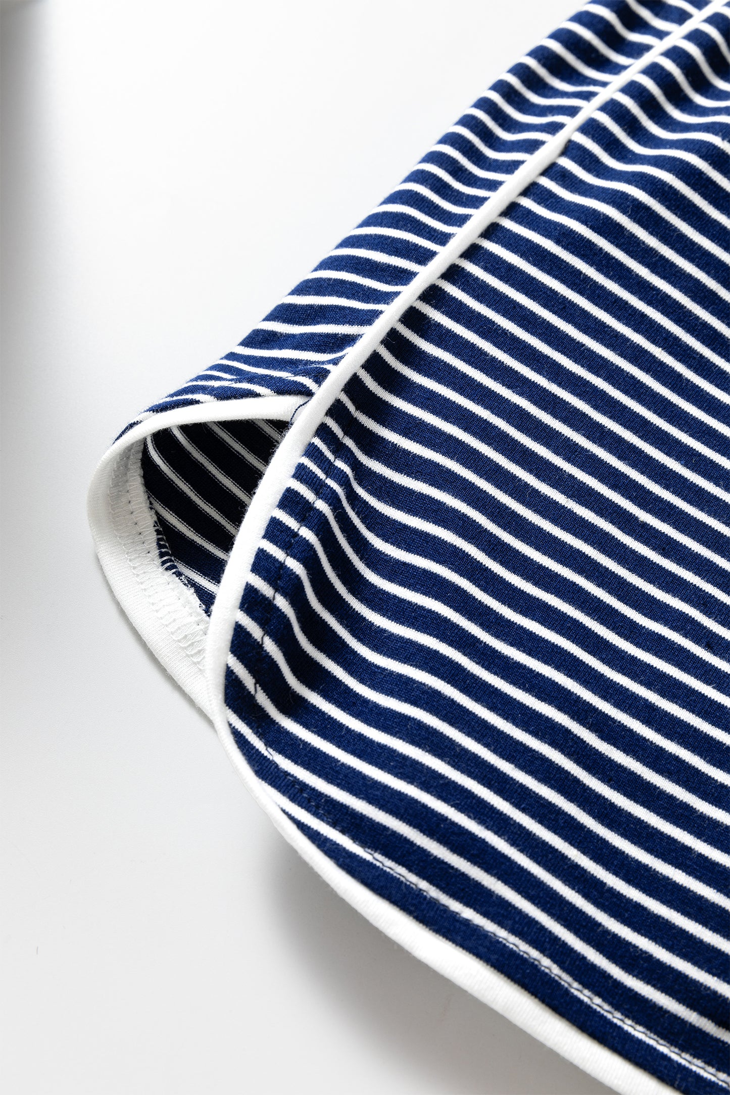 Blue Stripe Drop Shoulder Round Neck Long Sleeve Tee and Buttoned Shorts 2pcs Lounge Set-Loungewear & Sleepwear/Loungewear-[Adult]-[Female]-2022 Online Blue Zone Planet