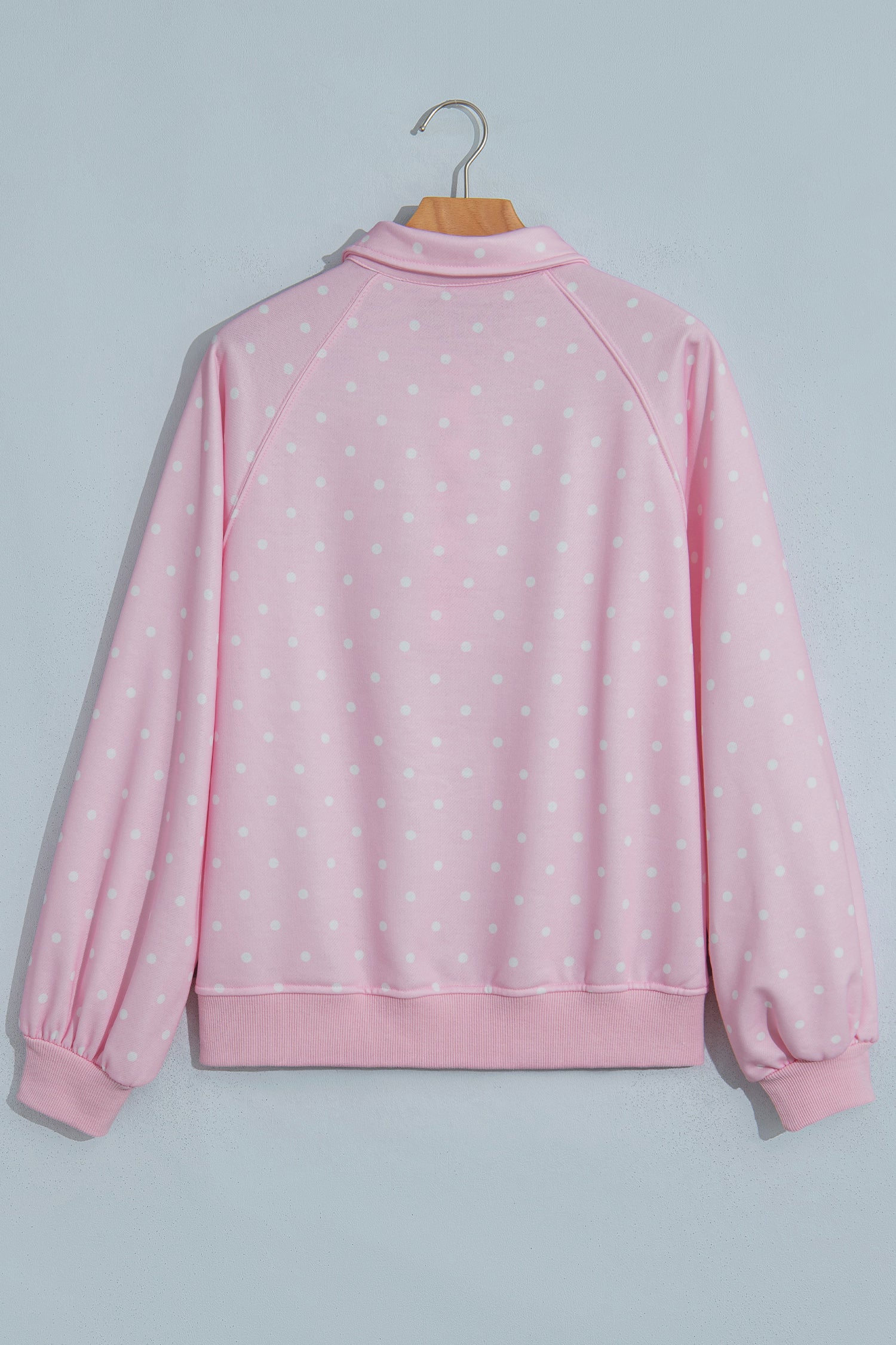 Pink Polka Dot Print Metal Button Collar Casual Pullover Sweatshirt-Tops/Sweatshirts & Hoodies-[Adult]-[Female]-2022 Online Blue Zone Planet