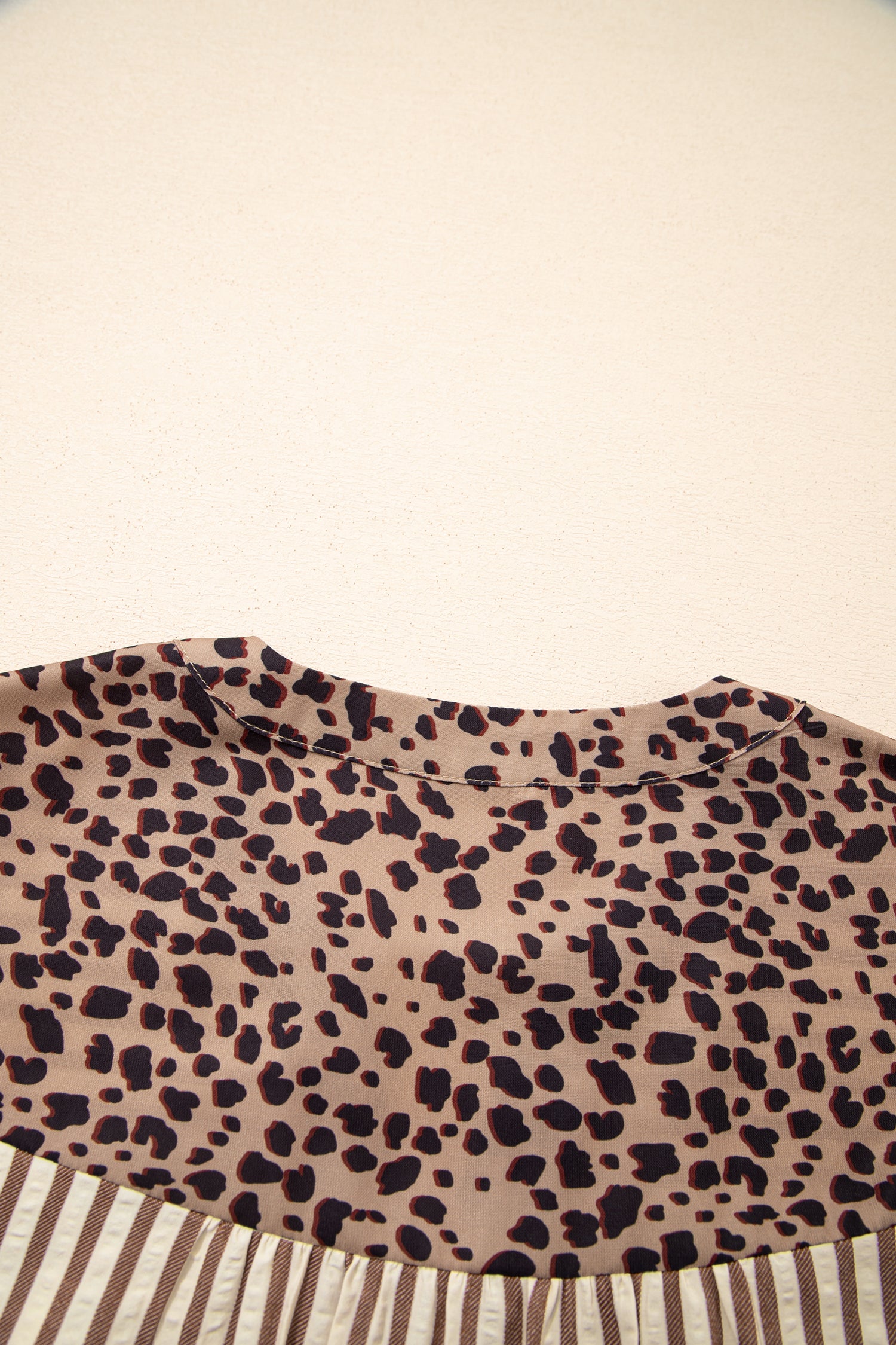 Khaki Stripe Square Button Leopard Trim Loose Bracelet Sleeve Shirt Dress-TOPS / DRESSES-[Adult]-[Female]-2022 Online Blue Zone Planet