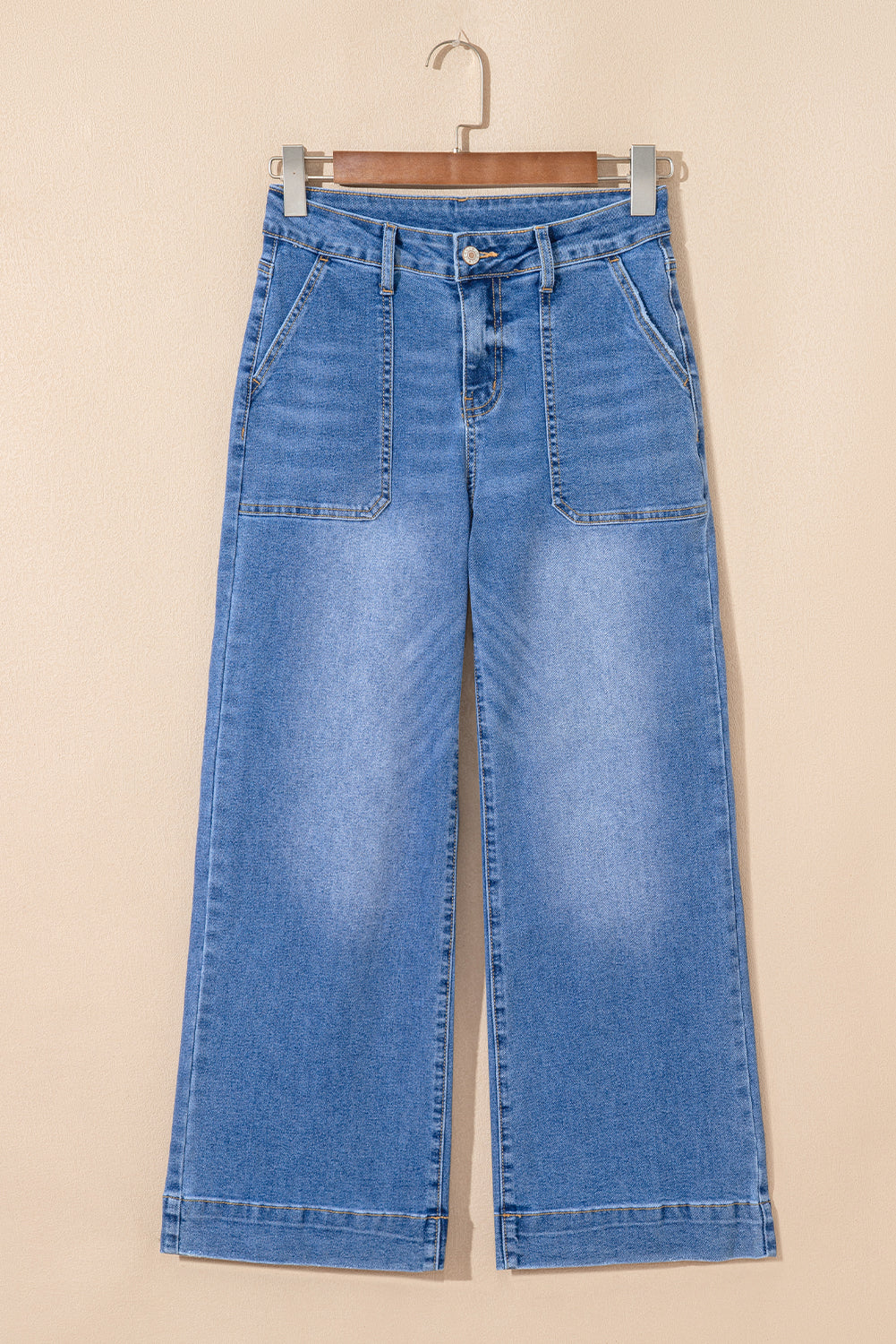 Sky Blue Cropped High Rise Wide Leg Jeans-Bottoms/Jeans-[Adult]-[Female]-2022 Online Blue Zone Planet