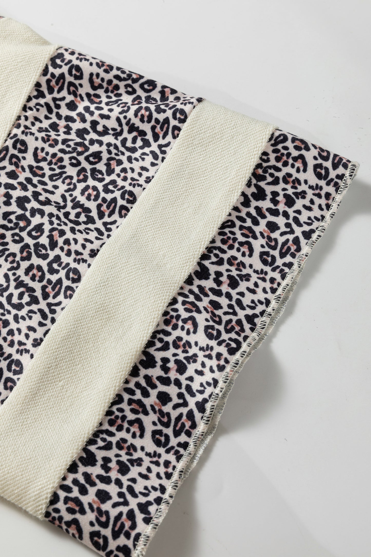 Apricot V Neck Exposed Seam Leopard Color Block Patchwork Half Sleeve Top-Plus Size/Plus Size Tops/Plus Size Tops & Tees-[Adult]-[Female]-2022 Online Blue Zone Planet