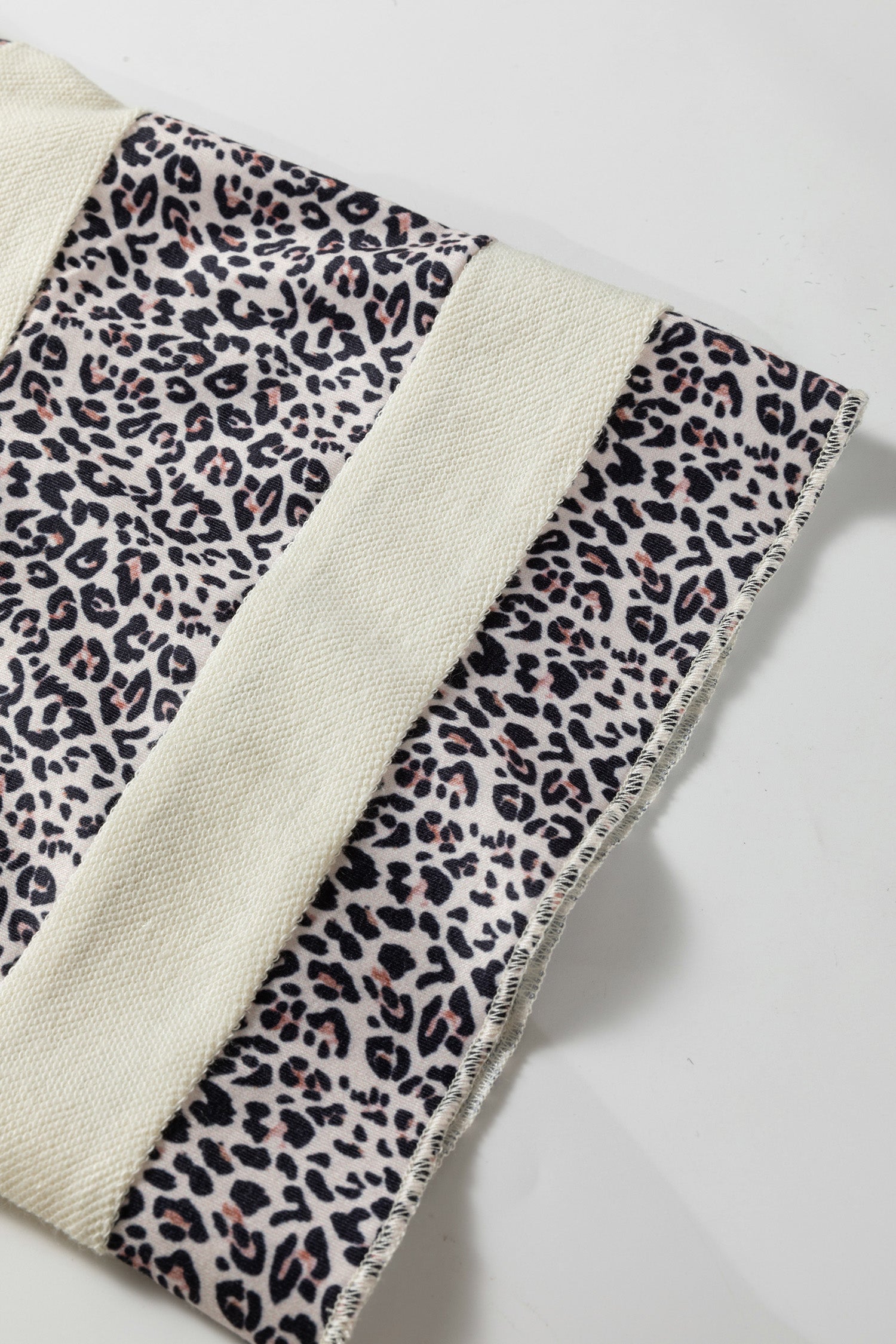 Apricot V Neck Exposed Seam Leopard Color Block Patchwork Half Sleeve Top-Plus Size/Plus Size Tops/Plus Size Tops & Tees-[Adult]-[Female]-2022 Online Blue Zone Planet