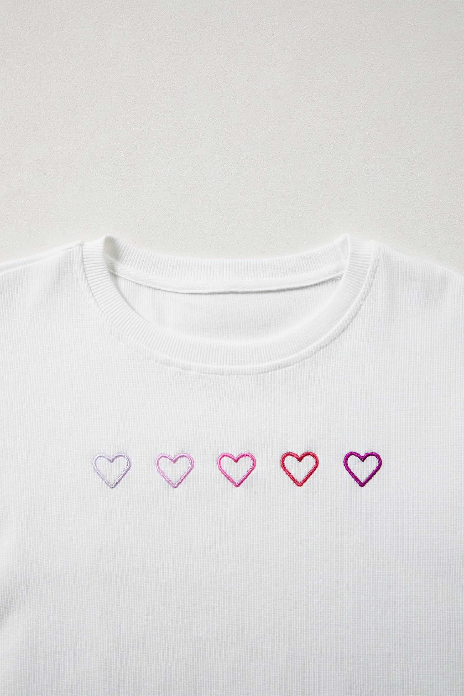 White 3d Ribbed XOXO Heart Embroidered Drop Shoulder Sweatshirt-Tops/Sweatshirts & Hoodies-[Adult]-[Female]-2022 Online Blue Zone Planet