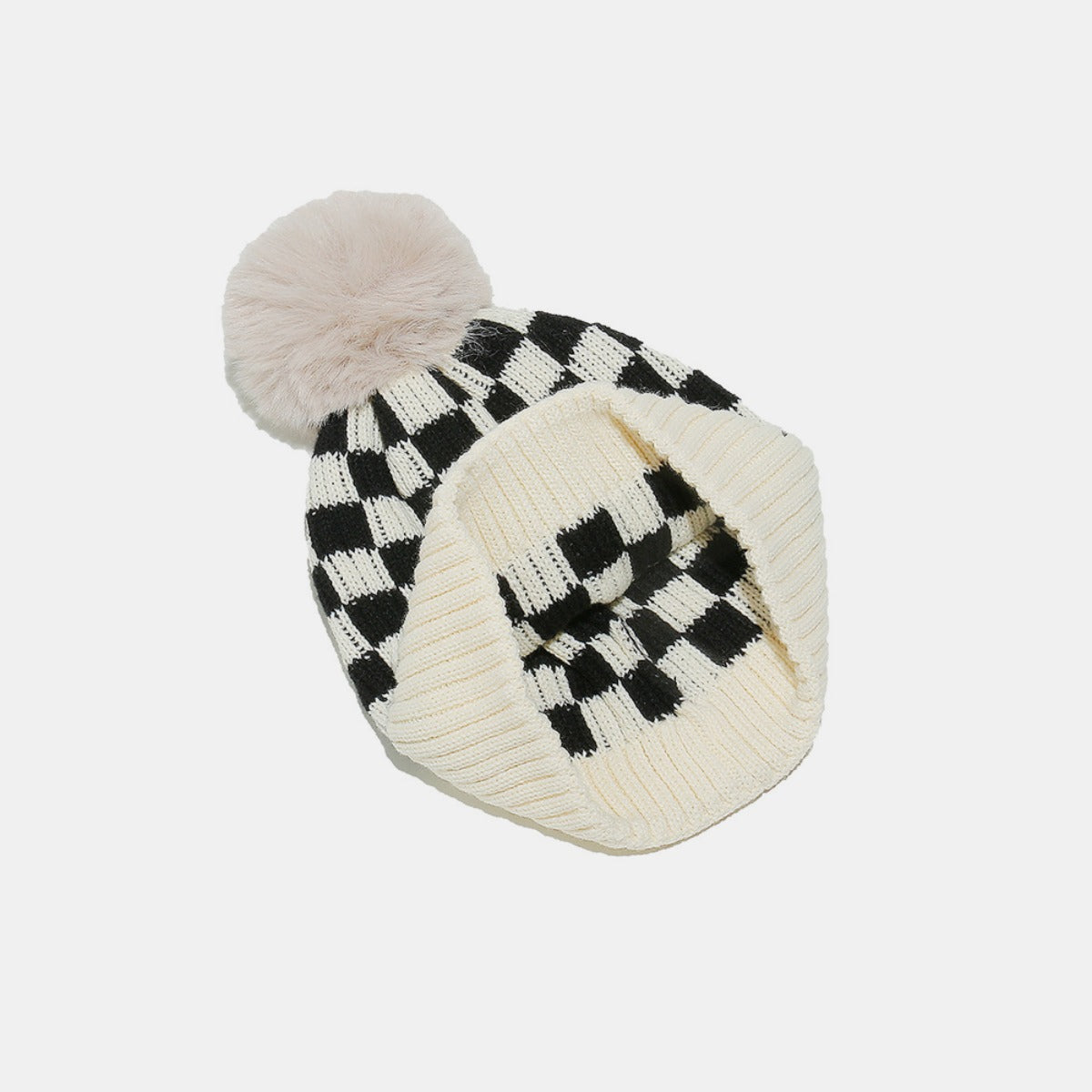 Checkered Knit Hat with Pompom-HATS-[Adult]-[Female]-2022 Online Blue Zone Planet